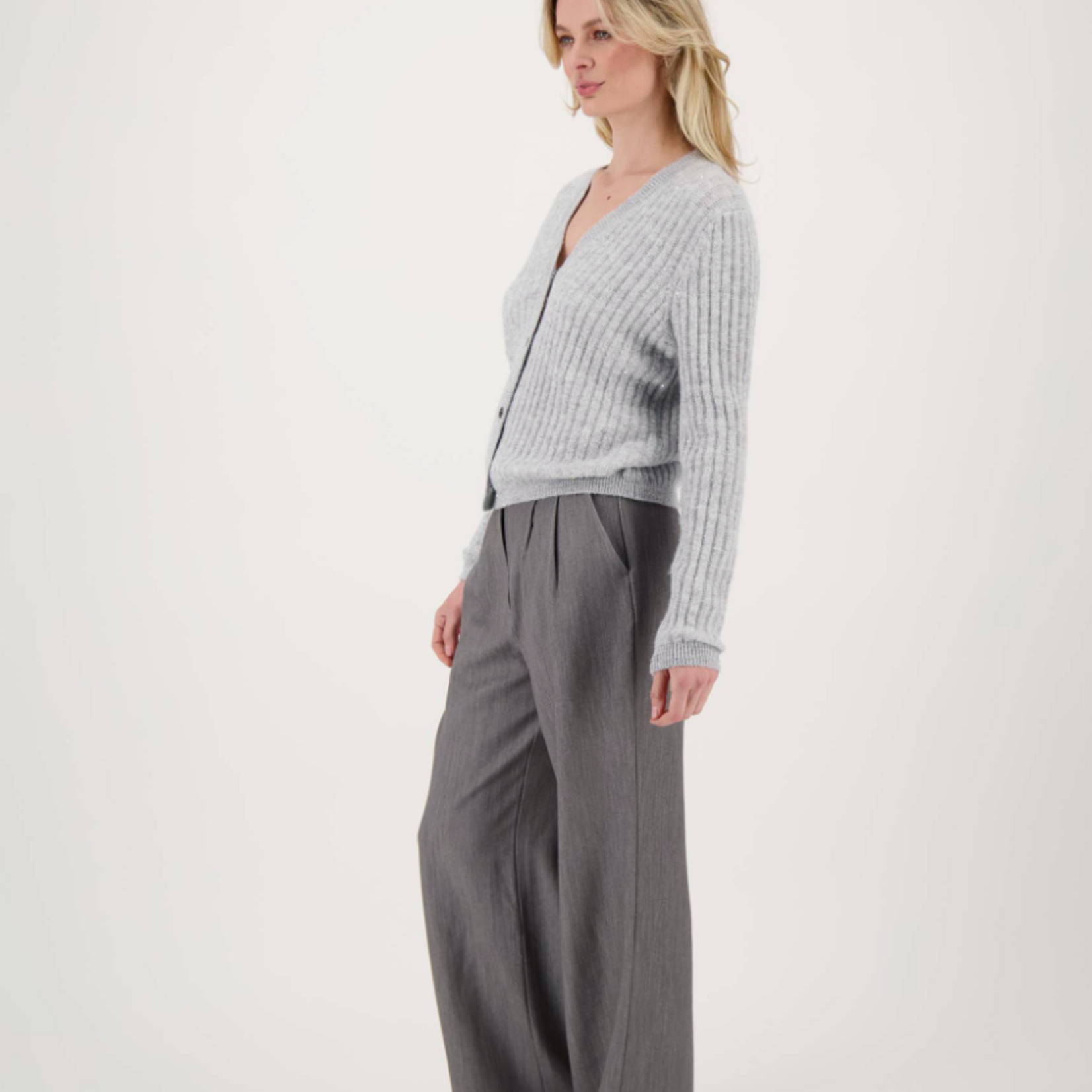 ZUSSS ZUSSS - Rib vestje met pailetten  grijs melange/zilver