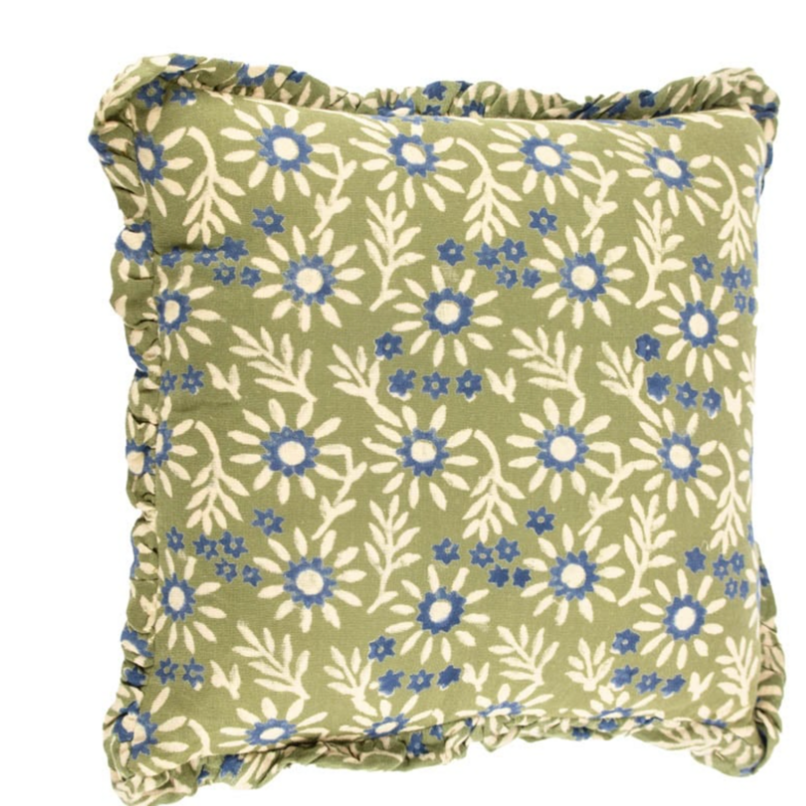 -- Kussen floral met roezels smaragd 45x45cm