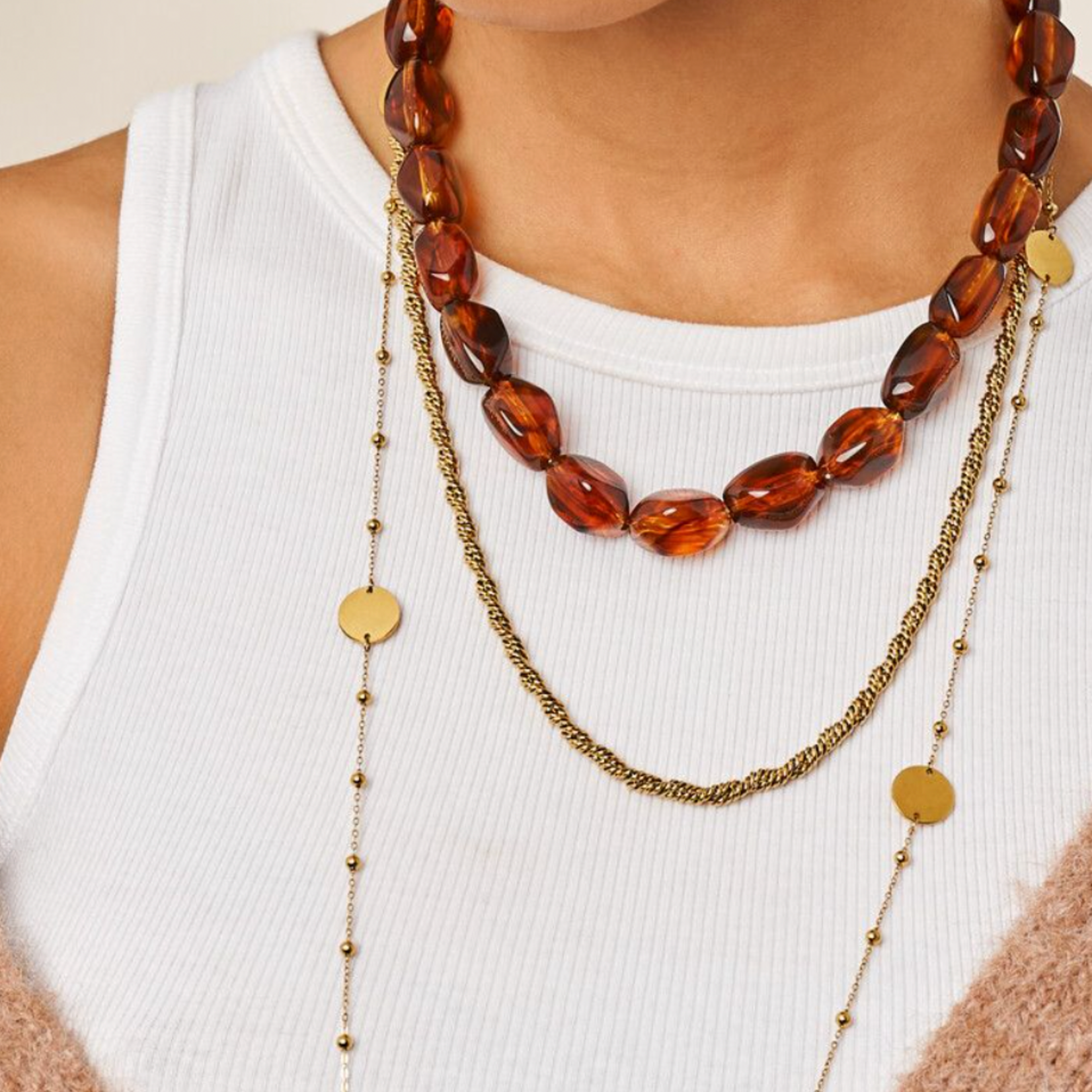 MY JEWELLERY MY JEWELLERY - Bruine statement ketting met ovalen kralen