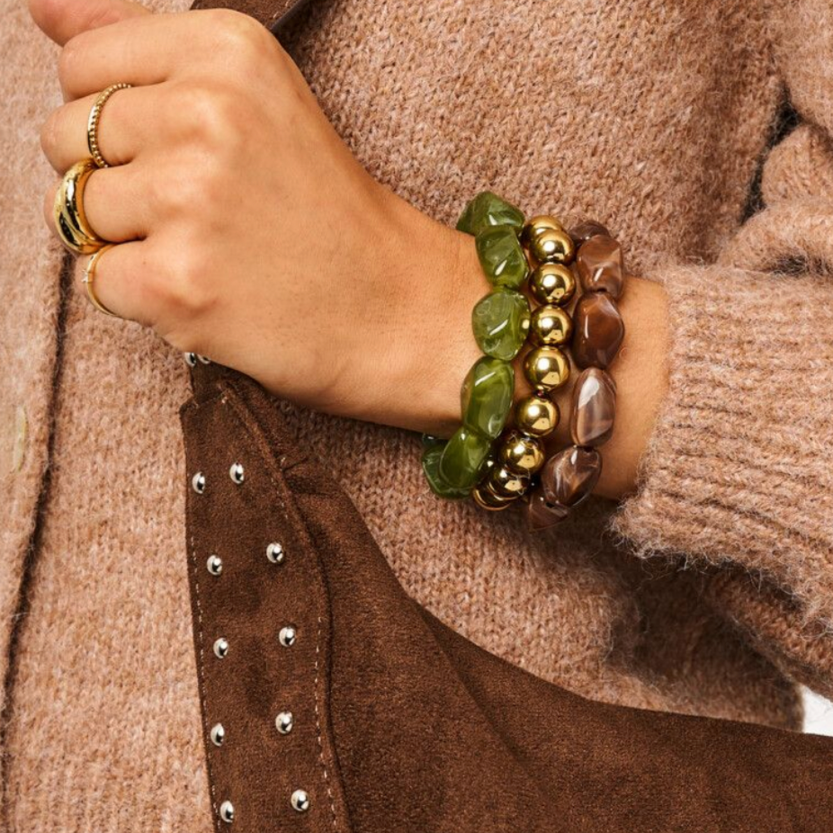 MY JEWELLERY MY JEWELLERY - Donkerbruine armband met ovalen kralen