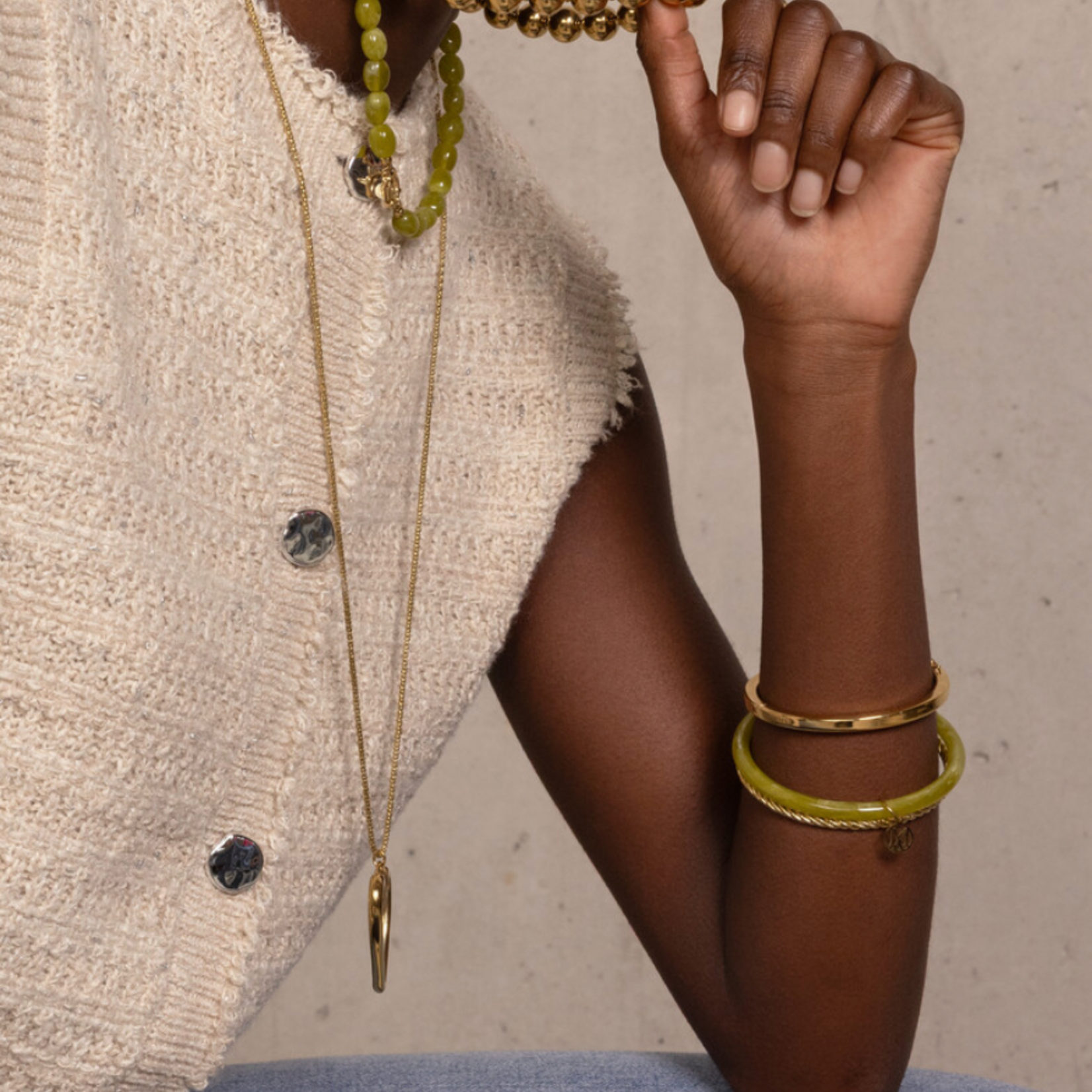 MY JEWELLERY MY JEWELLERY - Groene met gouden dunne bangle set