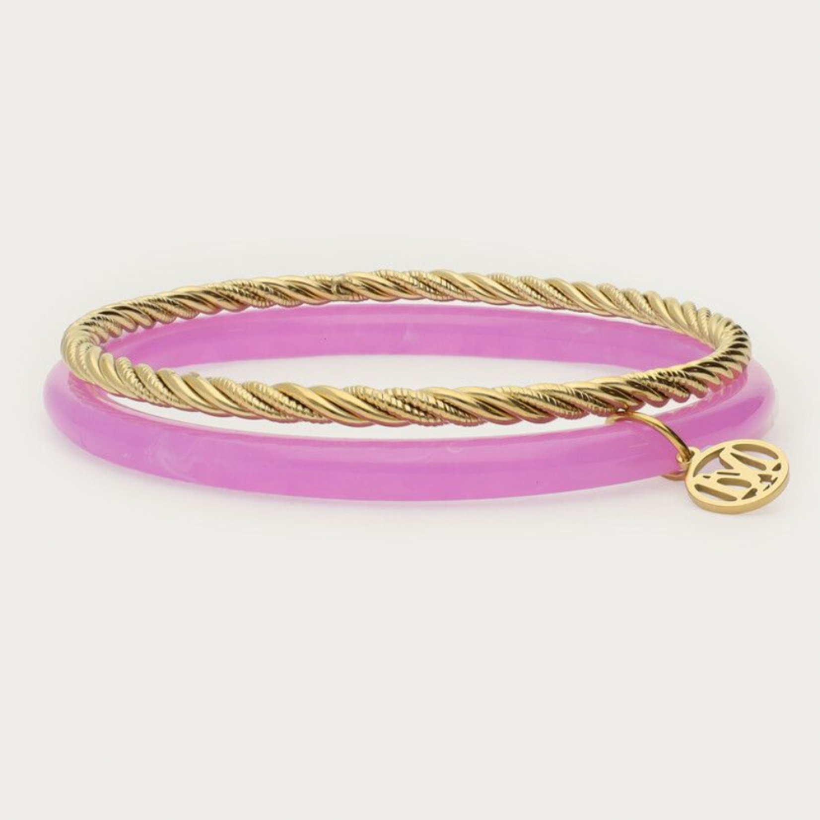 MY JEWELLERY MY JEWELLERY - Fuchsia met gouden dunne bangle set
