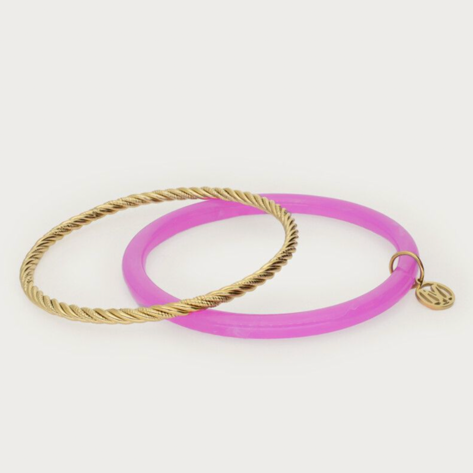 MY JEWELLERY MY JEWELLERY - Fuchsia met gouden dunne bangle set