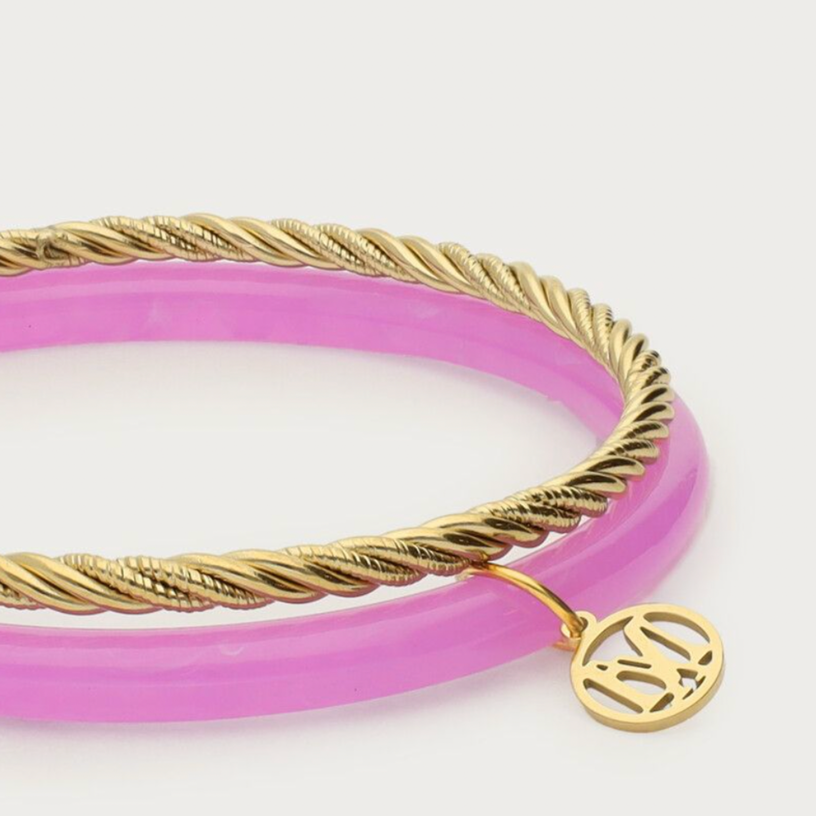 MY JEWELLERY MY JEWELLERY - Fuchsia met gouden dunne bangle set