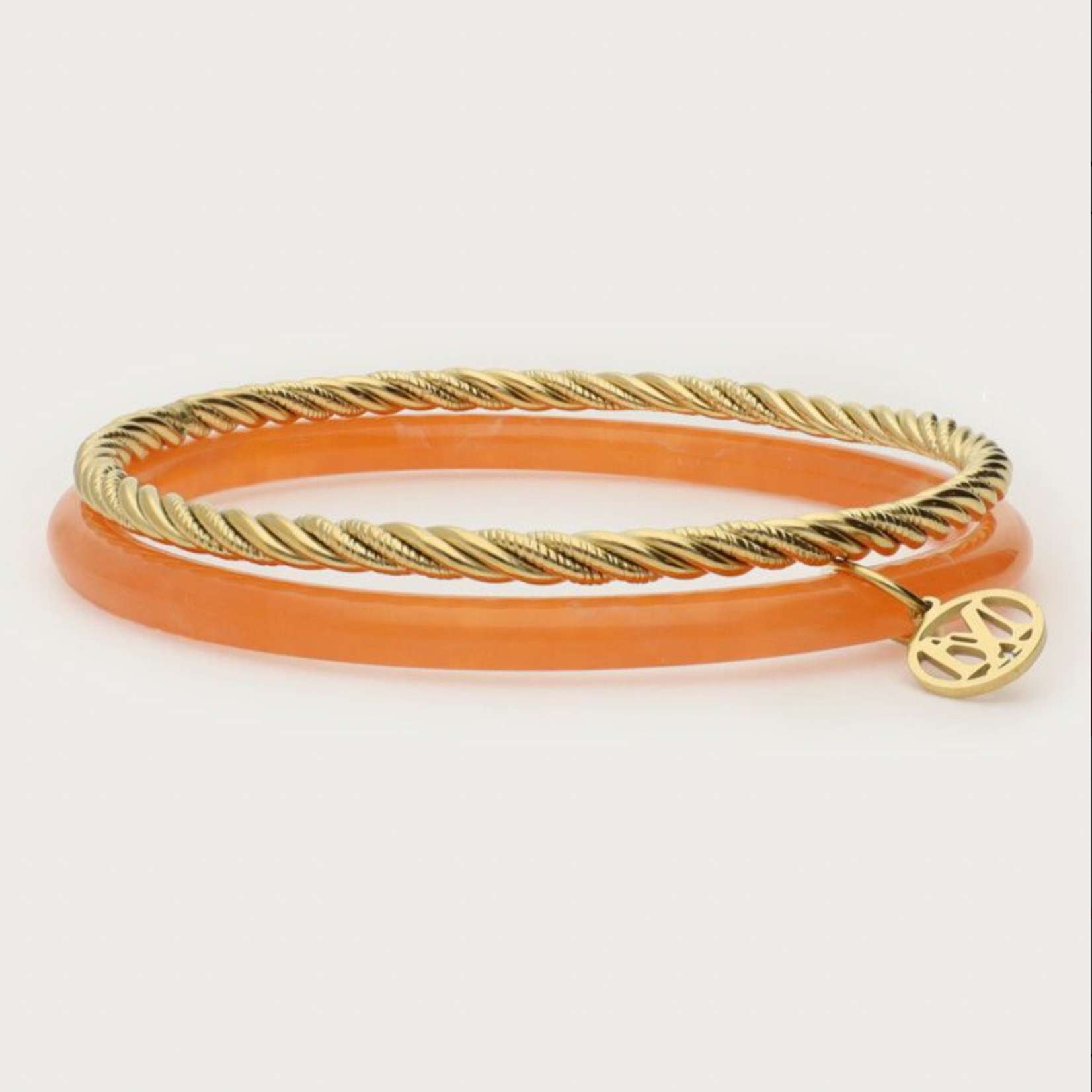 MY JEWELLERY MY JEWELLERY - Oranje met gouden dunne bangle set