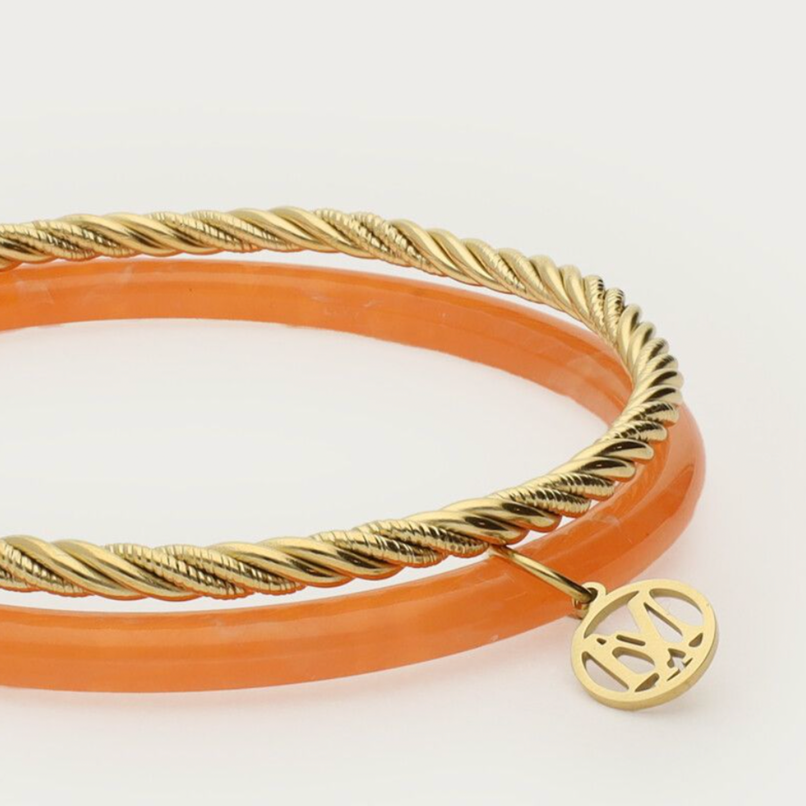 MY JEWELLERY MY JEWELLERY - Oranje met gouden dunne bangle set