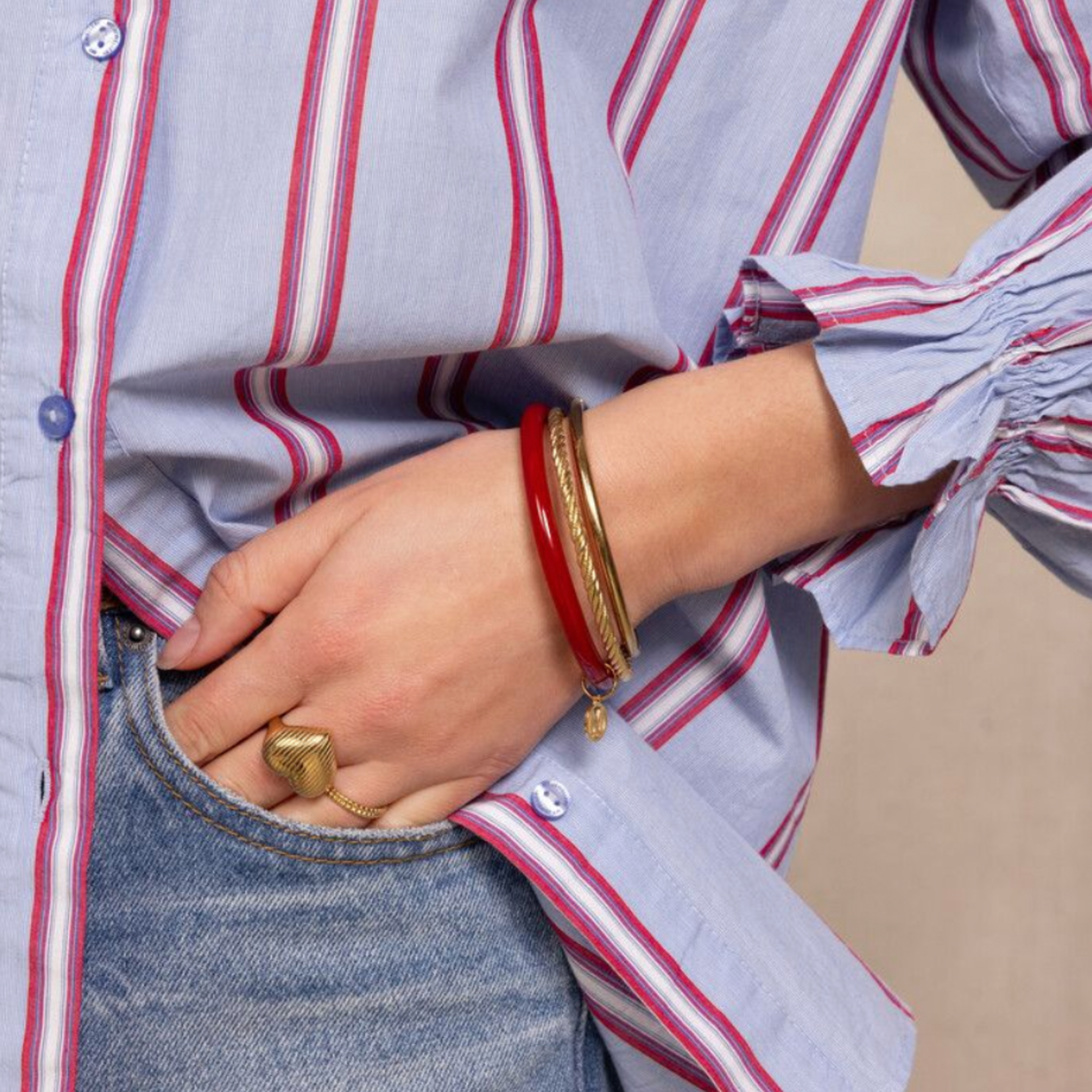 MY JEWELLERY MY JEWELLERY - Donkerrode met gouden dunne bangle set