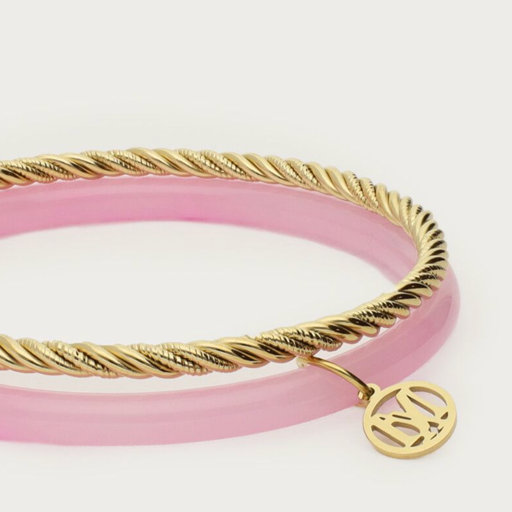 MY JEWELLERY MY JEWELLERY - Licht roze met gouden dunne bangle set