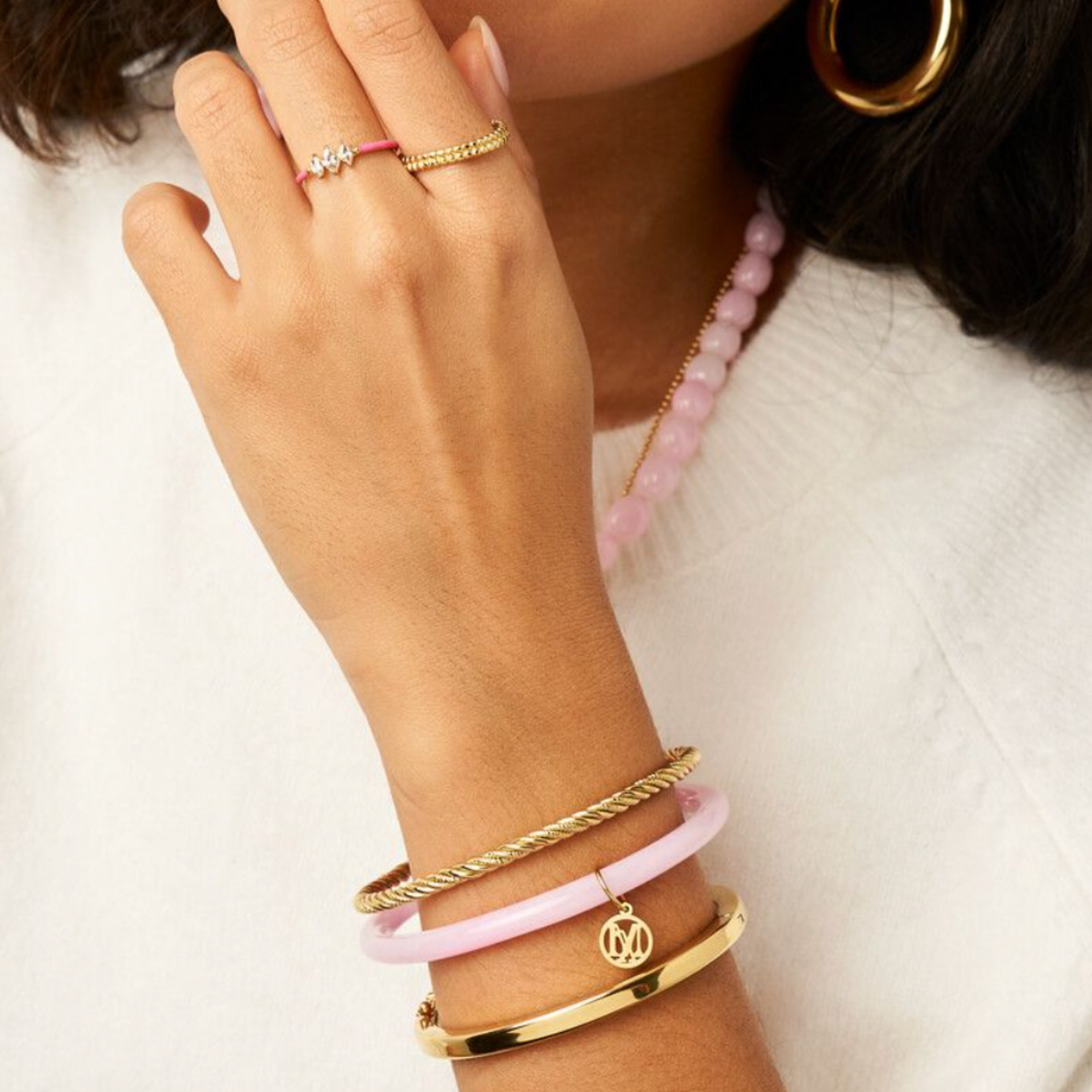 MY JEWELLERY MY JEWELLERY - Licht roze met gouden dunne bangle set