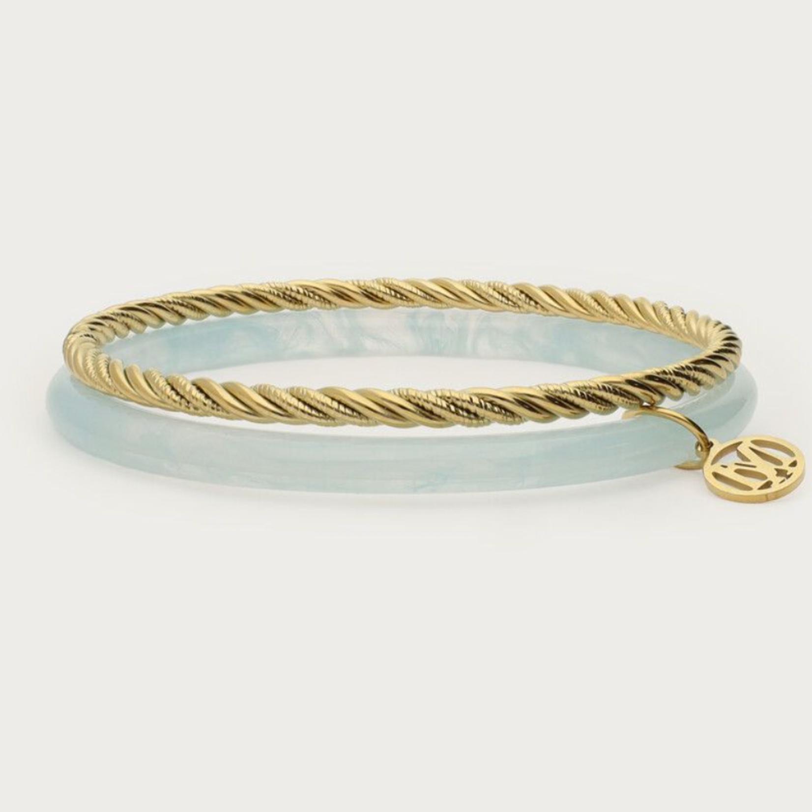 MY JEWELLERY MY JEWELLERY - Licht blauwe met gouden dunne bangle set