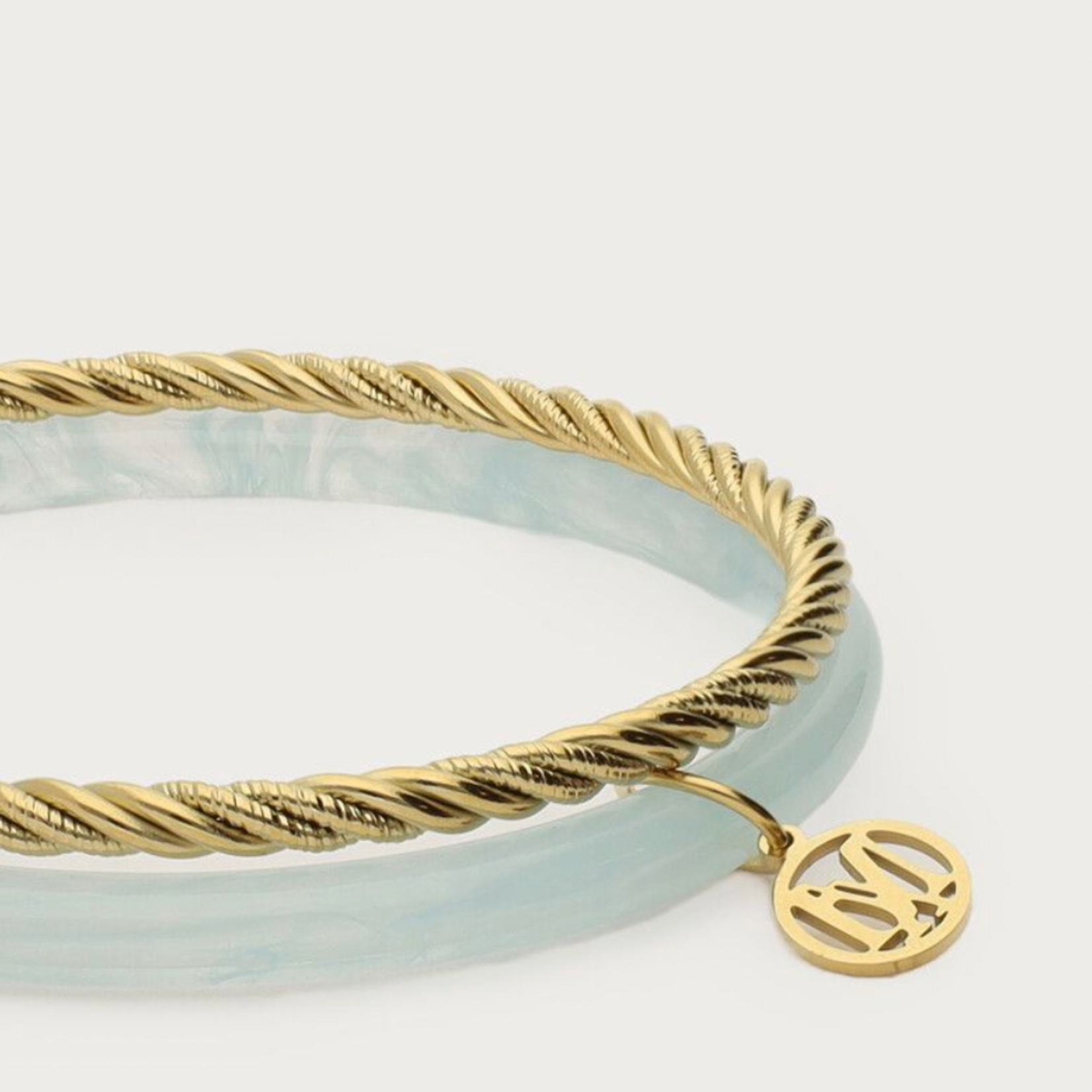 MY JEWELLERY MY JEWELLERY - Licht blauwe met gouden dunne bangle set