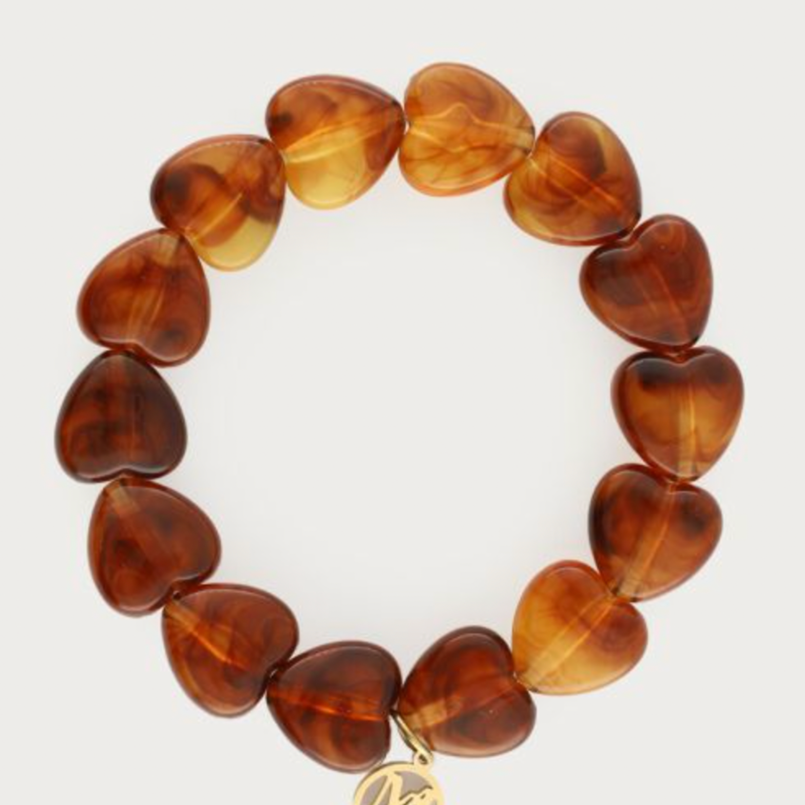 MY JEWELLERY MY JEWELLERY -  Bruine elastieken hartjes kralenarmband