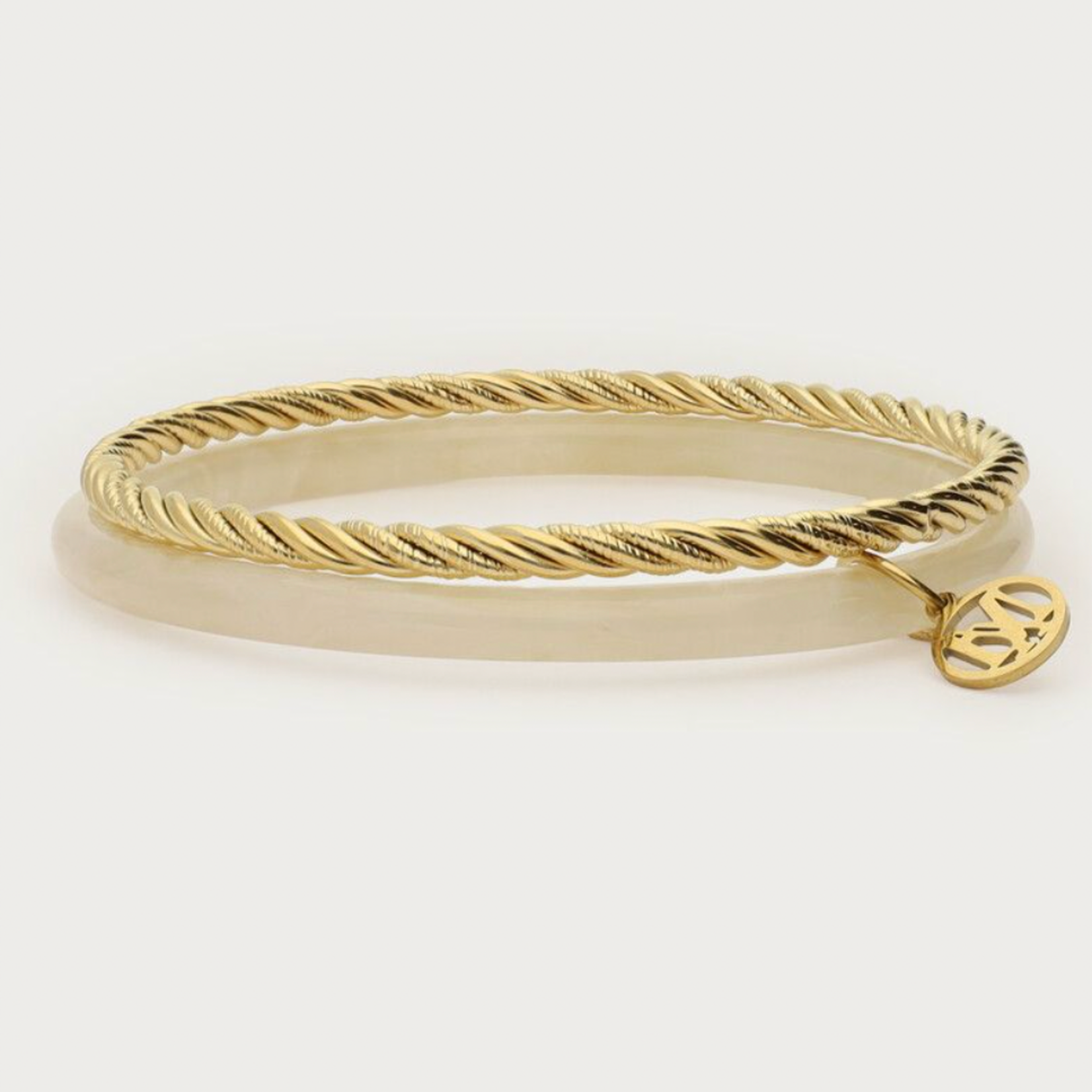 MY JEWELLERY MY JEWELLERY - Beige met gouden dunne bangle set