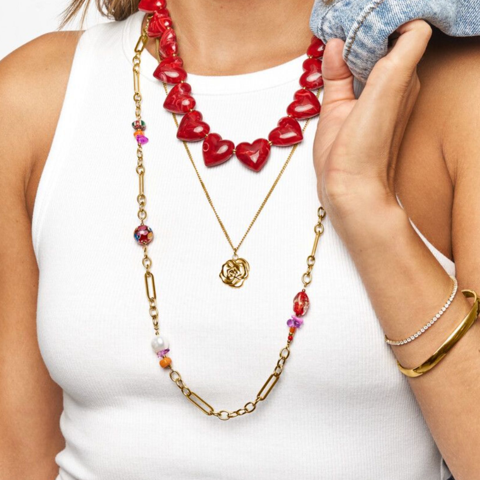 MY JEWELLERY MY JEWELLERY - Rode statement ketting met hartjes