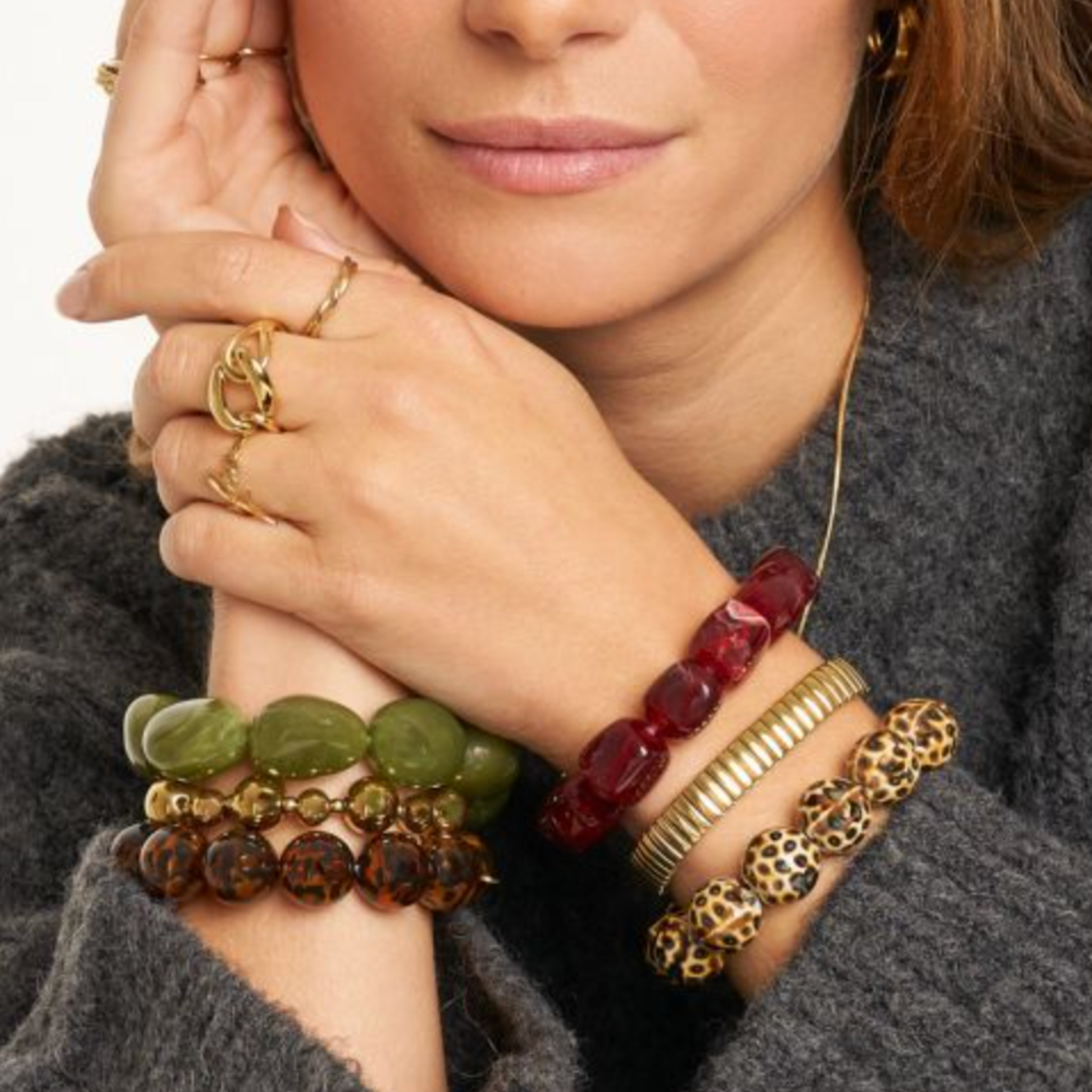 MY JEWELLERY MY JEWELLERY - Donkergroene statement armband met kralen