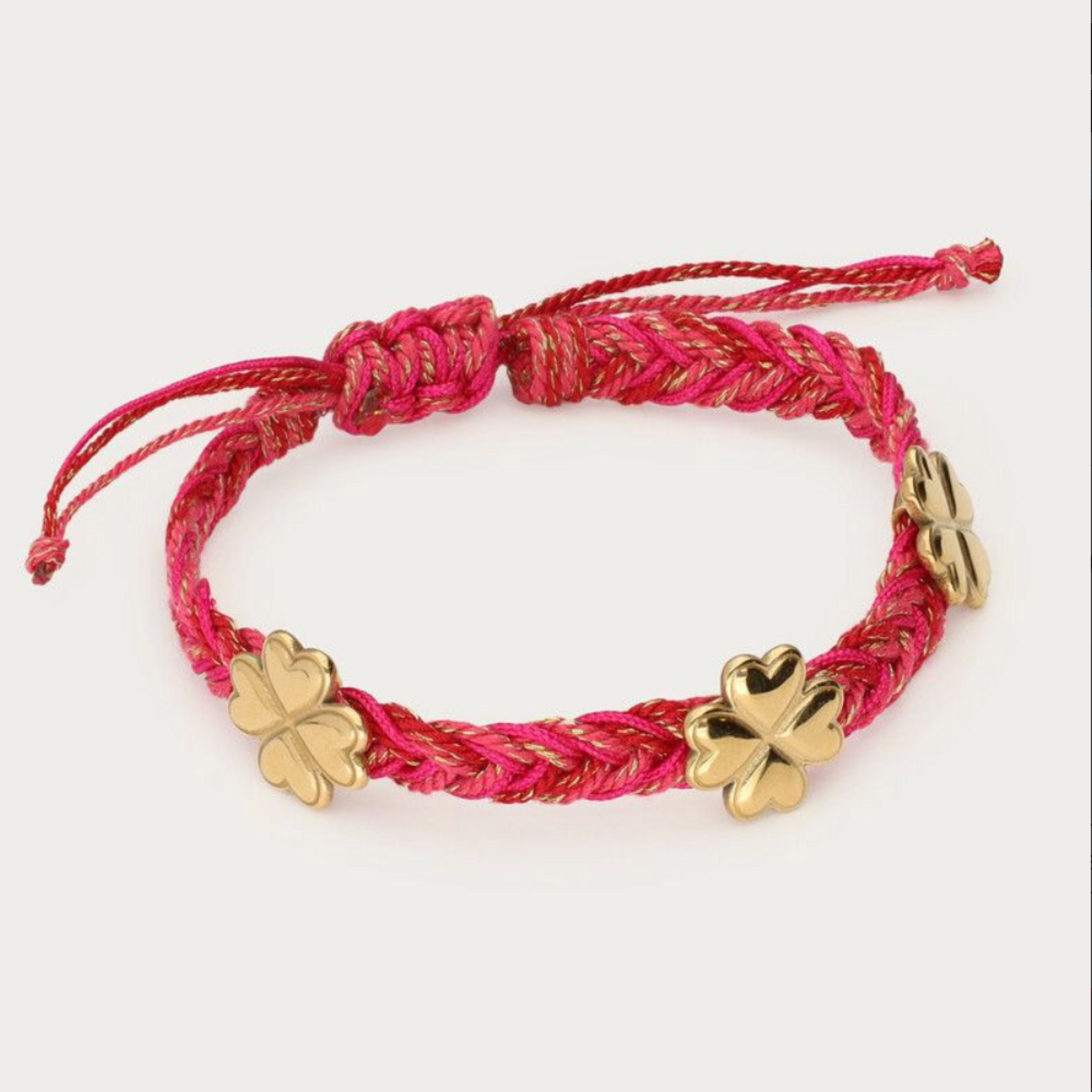 MY JEWELLERY MY JEWELLERY - Roze gevlochten armband met klaver goud
