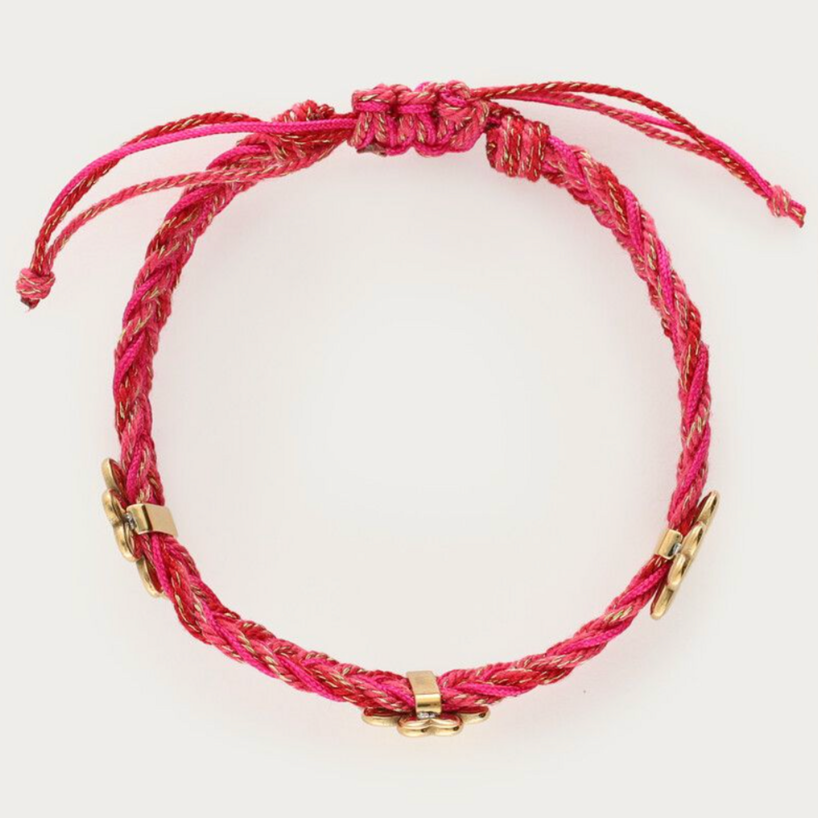 MY JEWELLERY MY JEWELLERY - Roze gevlochten armband met klaver goud