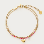 MY JEWELLERY MY JEWELLERY - Driedubbele armband met roze kralen en hartje