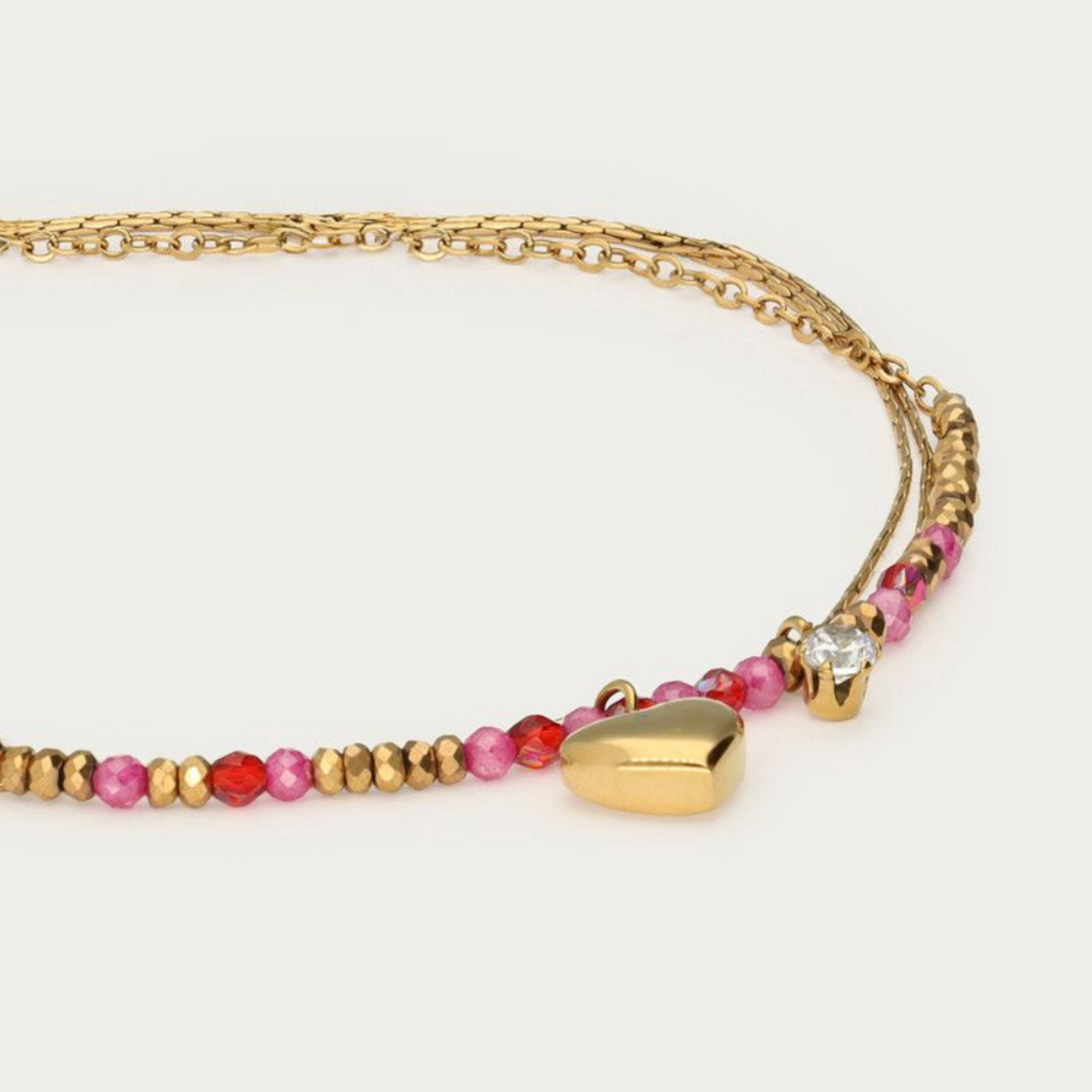 MY JEWELLERY MY JEWELLERY - Driedubbele armband met roze kralen en hartje