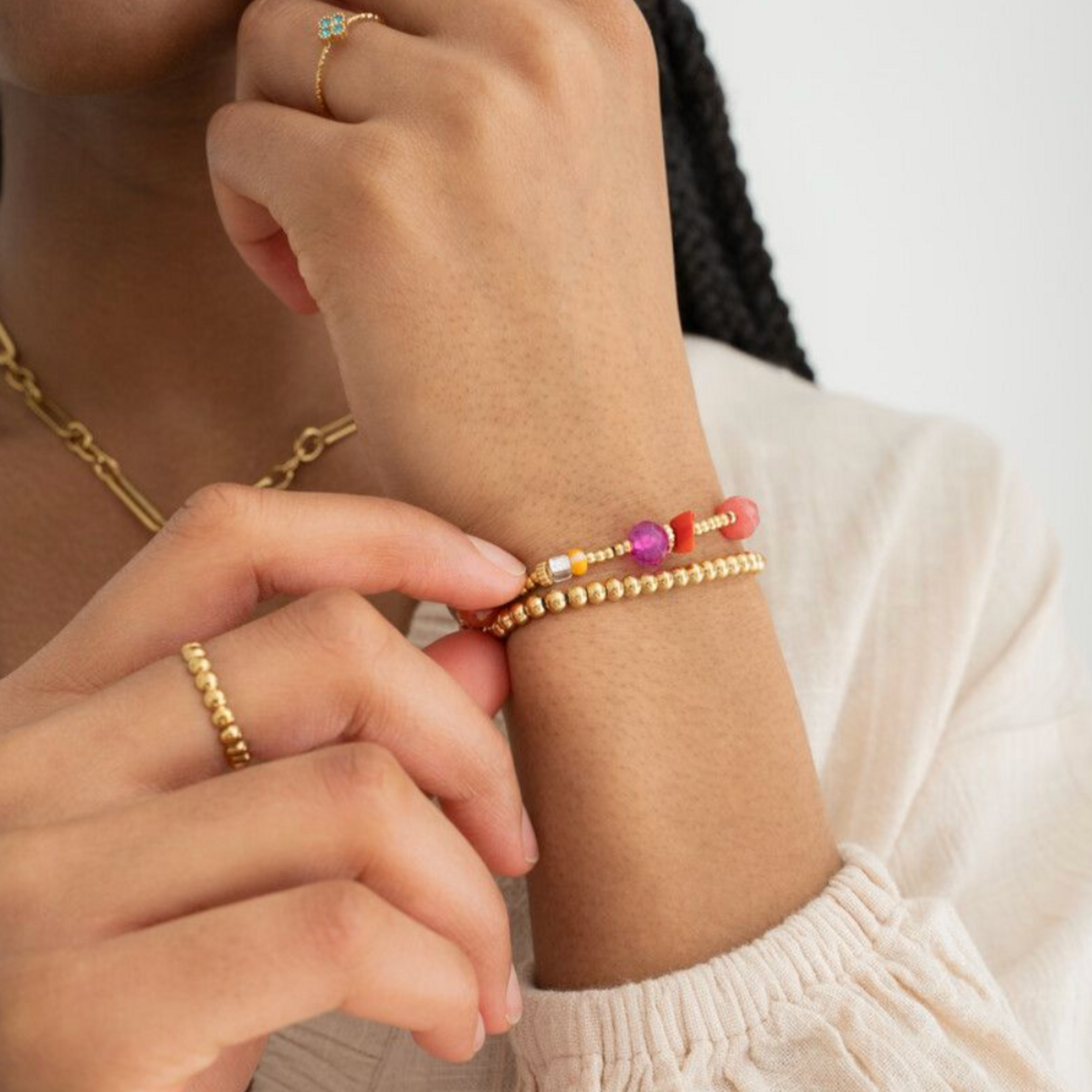 MY JEWELLERY MY JEWELLERY - Armbanden set bold & multikleur kralen goud