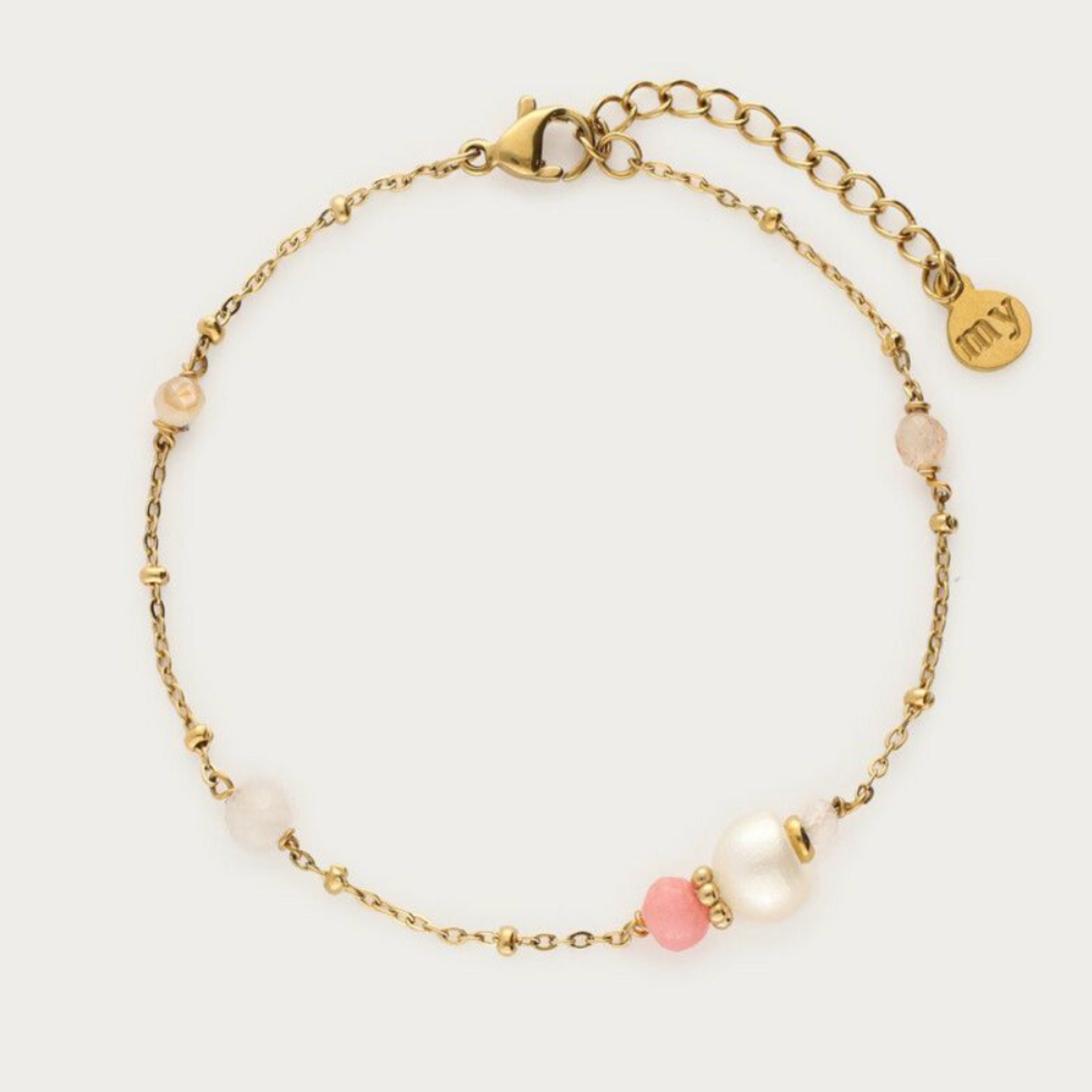 MY JEWELLERY MY JEWELLERY - Armband met zoetwaterparels & roze kralen goud