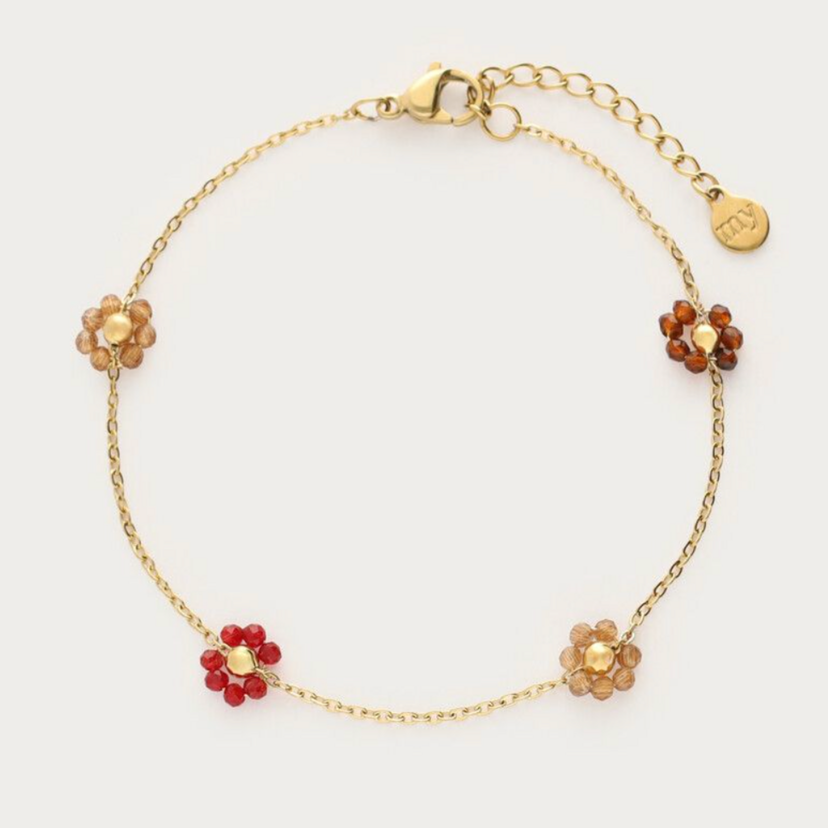 MY JEWELLERY MY JEWELLERY - Minimalistische armband met burgundy bloemen kralen goud
