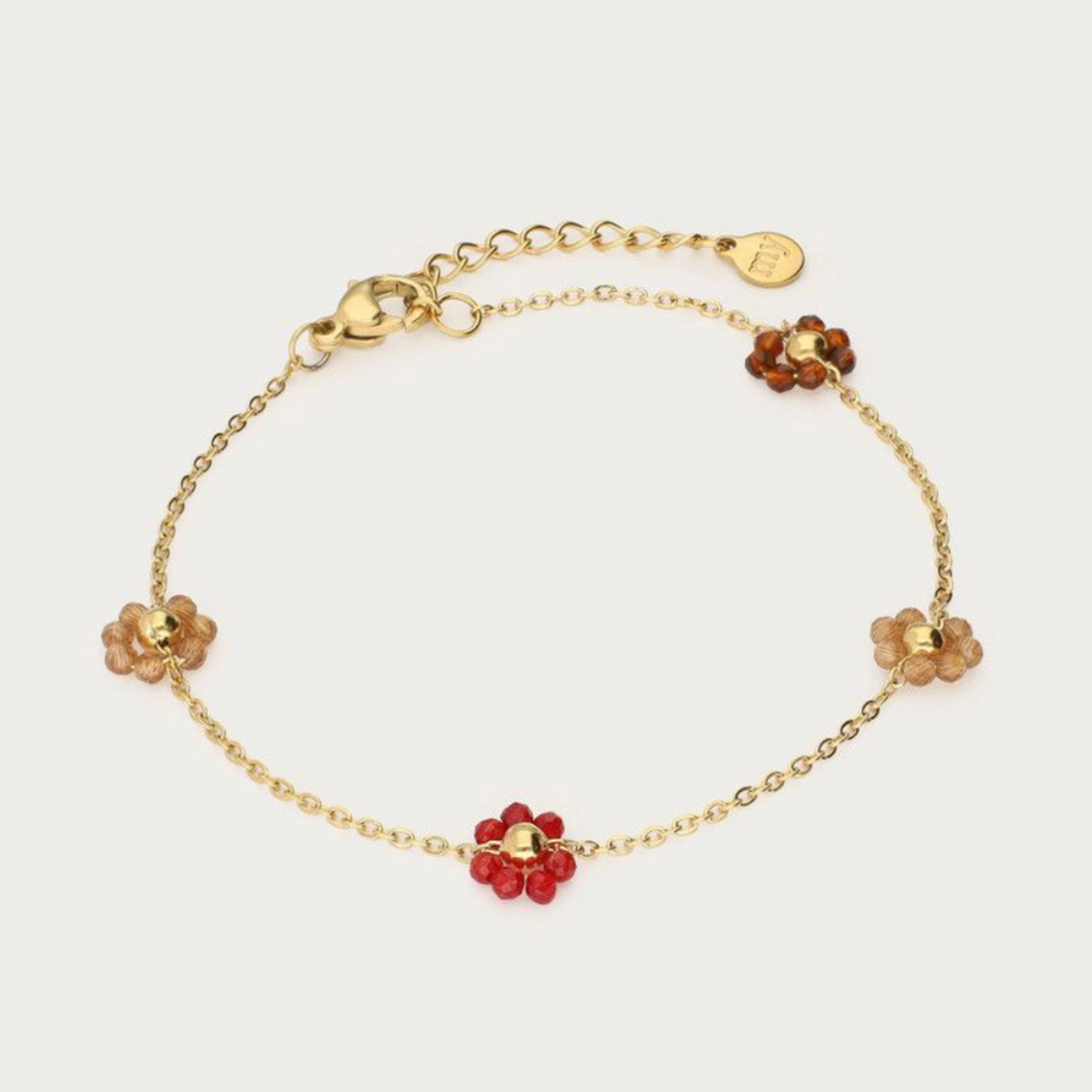 MY JEWELLERY MY JEWELLERY - Minimalistische armband met burgundy bloemen kralen goud
