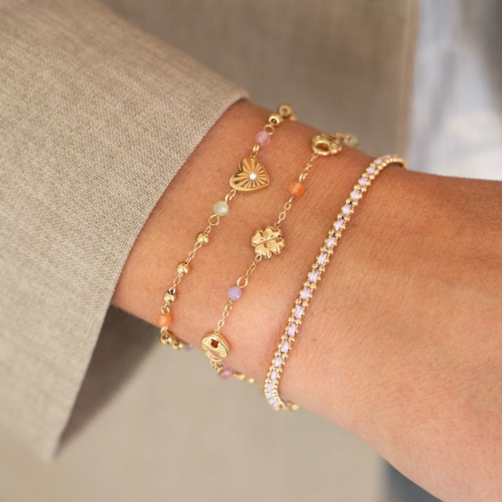 MY JEWELLERY MY JEWELLERY - Armband met hartje & gekleurde kralen goud