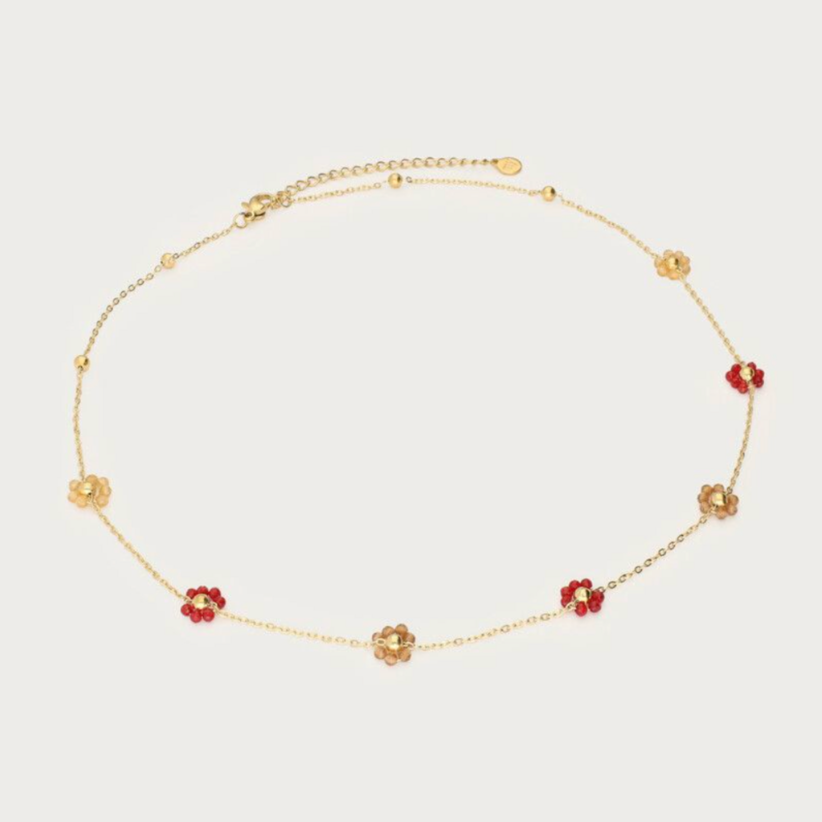 MY JEWELLERY MY JEWELLERY - Minimalistische ketting met burgundy bloemen kralen goud