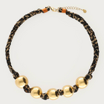 MY JEWELLERY MY JEWELLERY - Bruin gevlochten panterprint ketting met chunky bollen goud