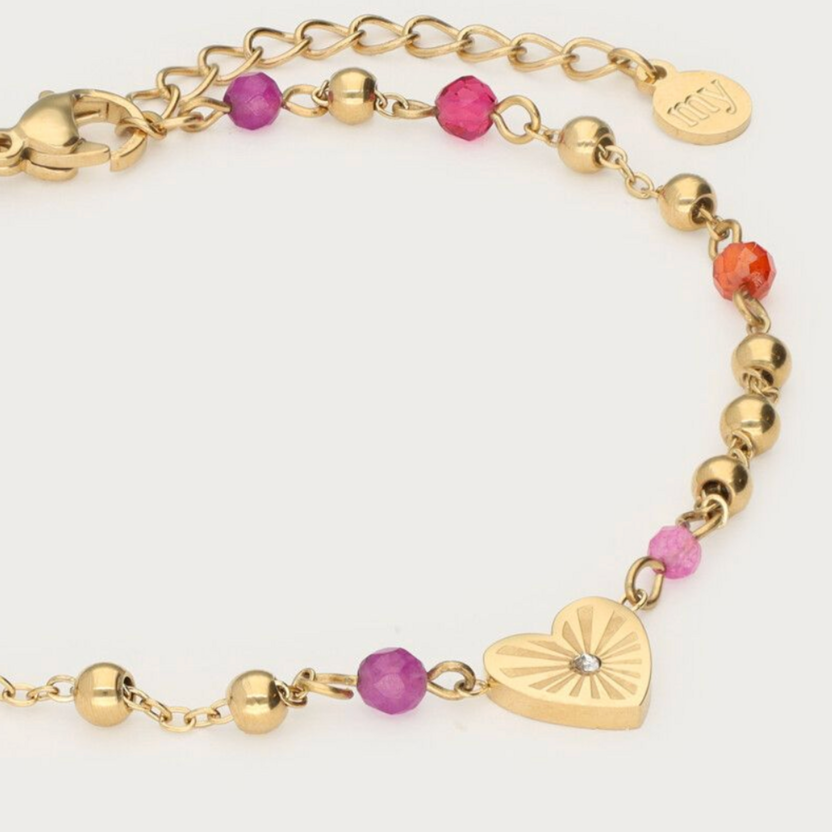 MY JEWELLERY MY JEWELLERY - Armband met hartjes hanger & paarse kralen goud