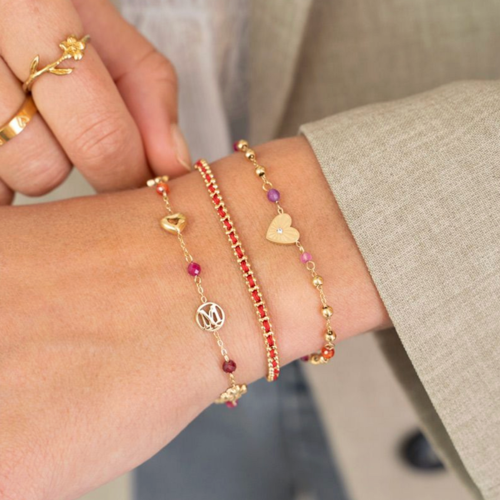 MY JEWELLERY MY JEWELLERY - Armband met hartjes hanger & paarse kralen goud