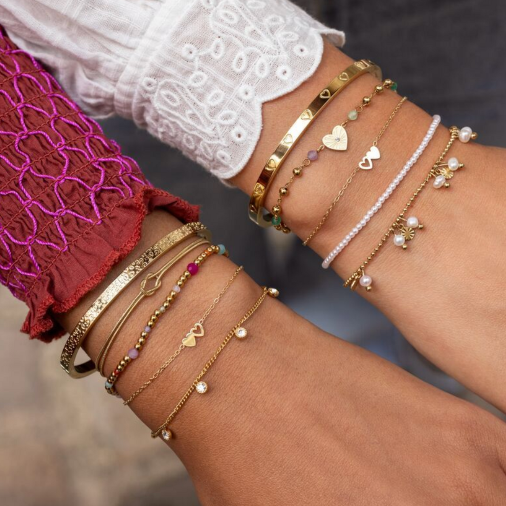 MY JEWELLERY MY JEWELLERY - Armbanden set twee hartjes goud