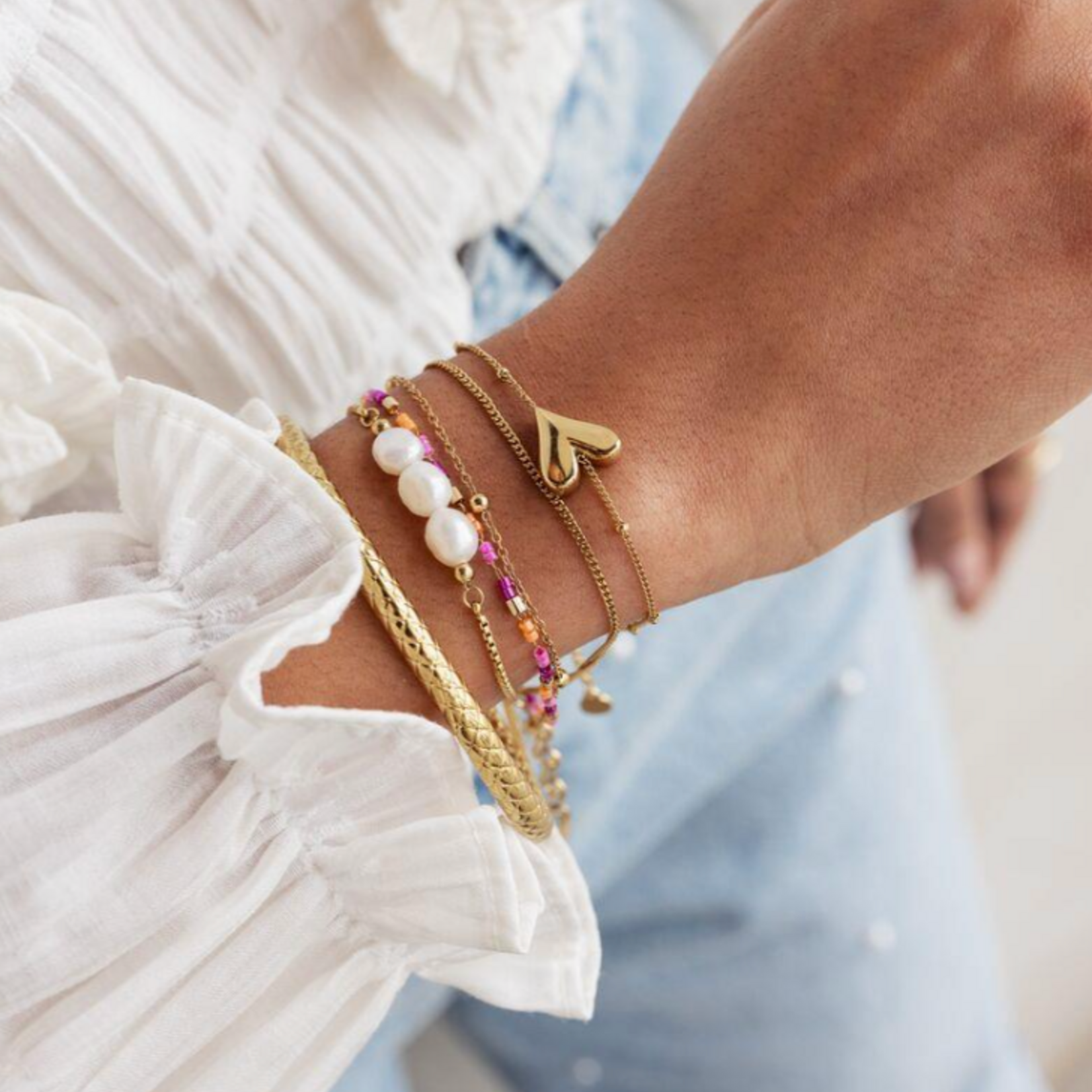 MY JEWELLERY MY JEWELLERY - Armband met hartje en bolletjes goud