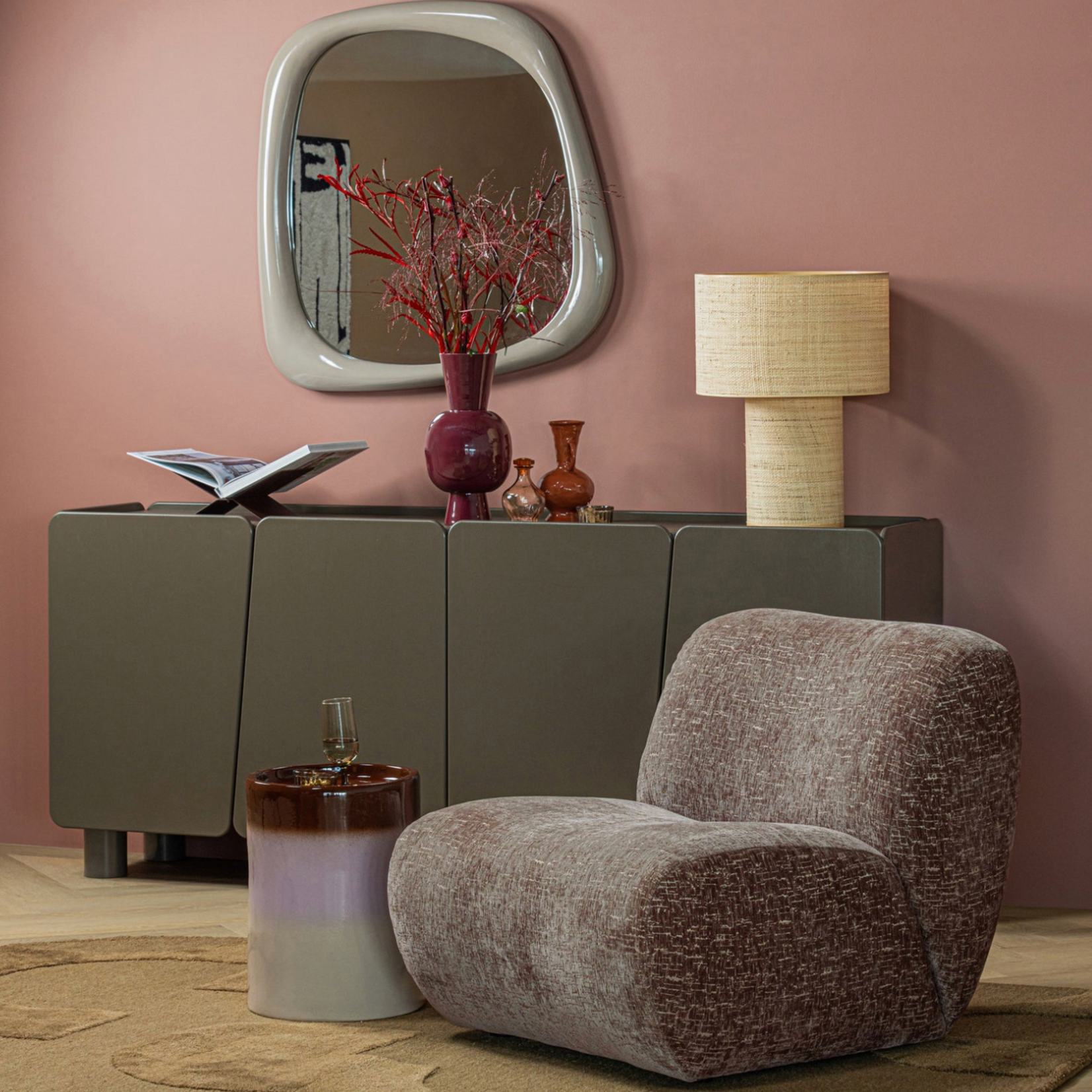WOOOD EXCLUSIVE WOOOD - Ollo decoratieve bijzettafel Ø35X44cm keramiek roze/bruin