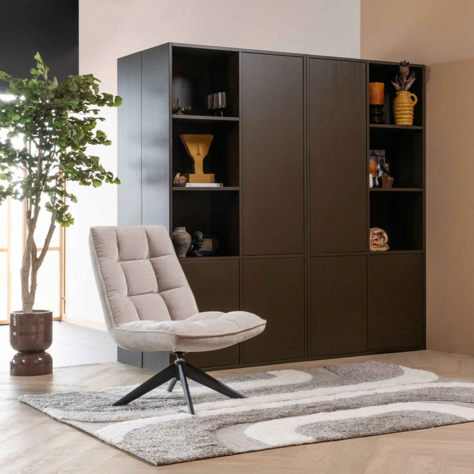 WOOOD EXCLUSIVE WOOOD - Toval plantenpot laag metaal hoogglans paars/bruin