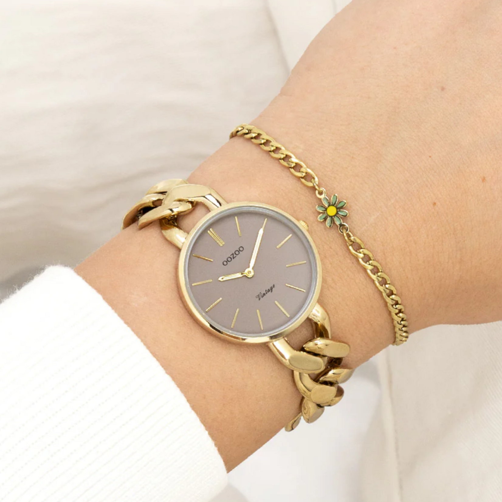 OOZOO OOZOO -  Horloge goudkleurige met grove schakelarmband - C20357