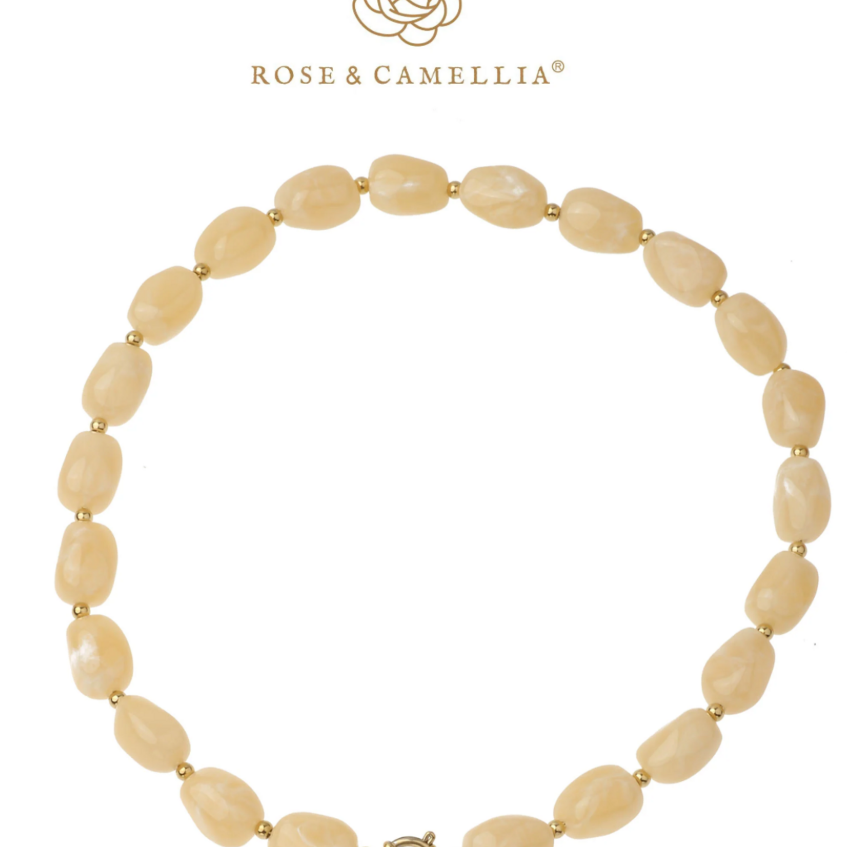 ROSE & CAMELLIA ROSE & CAMELLIA - Ketting goud met champagne kralen