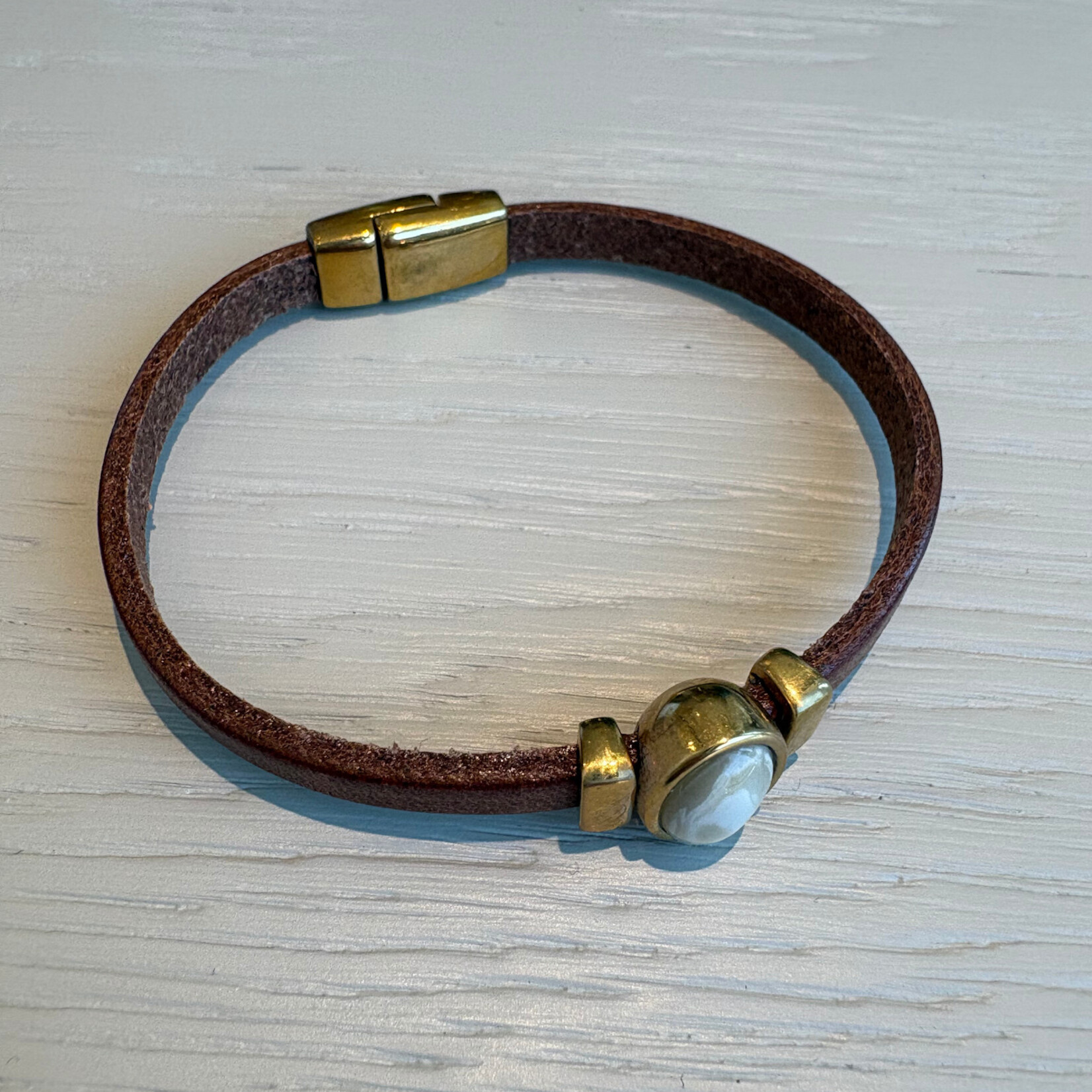 QUOSS QOSS - Armband FEMMIE bruin goud creme ovaal M (18cm)