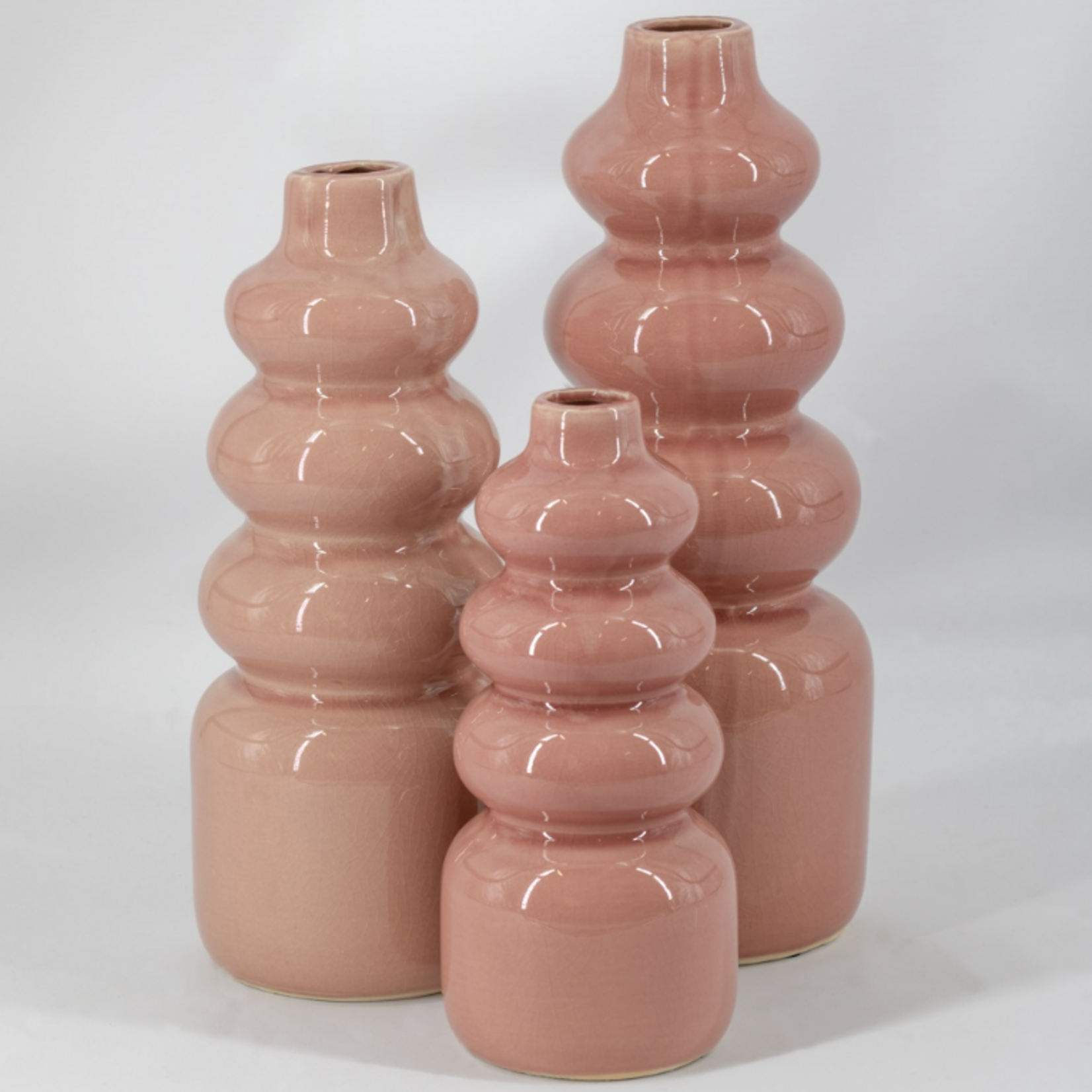 KOLONY Aardewerk vaas disk pink 11,5x11,5x25cm
