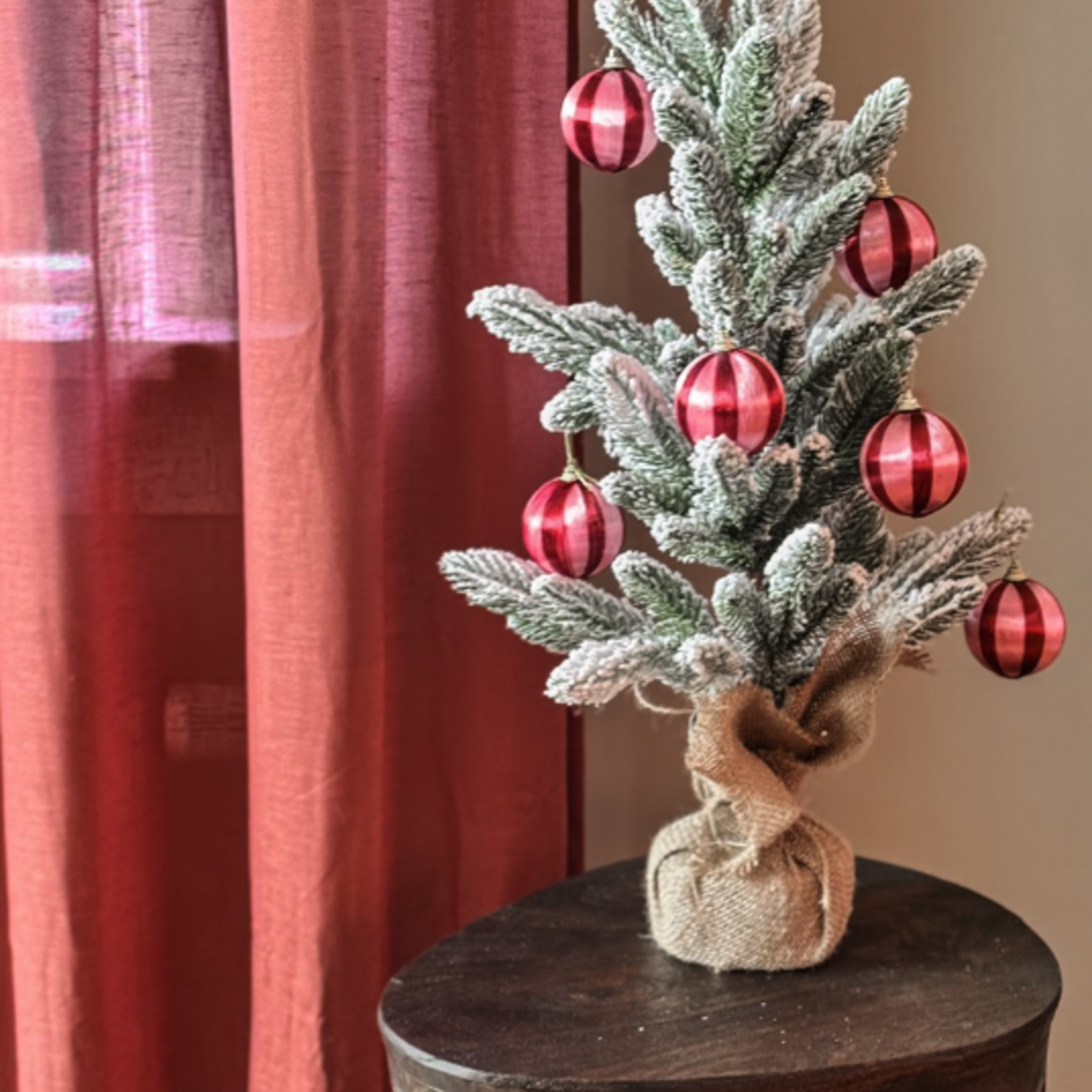 KOLONY Kerstbal gestreept roze/rood