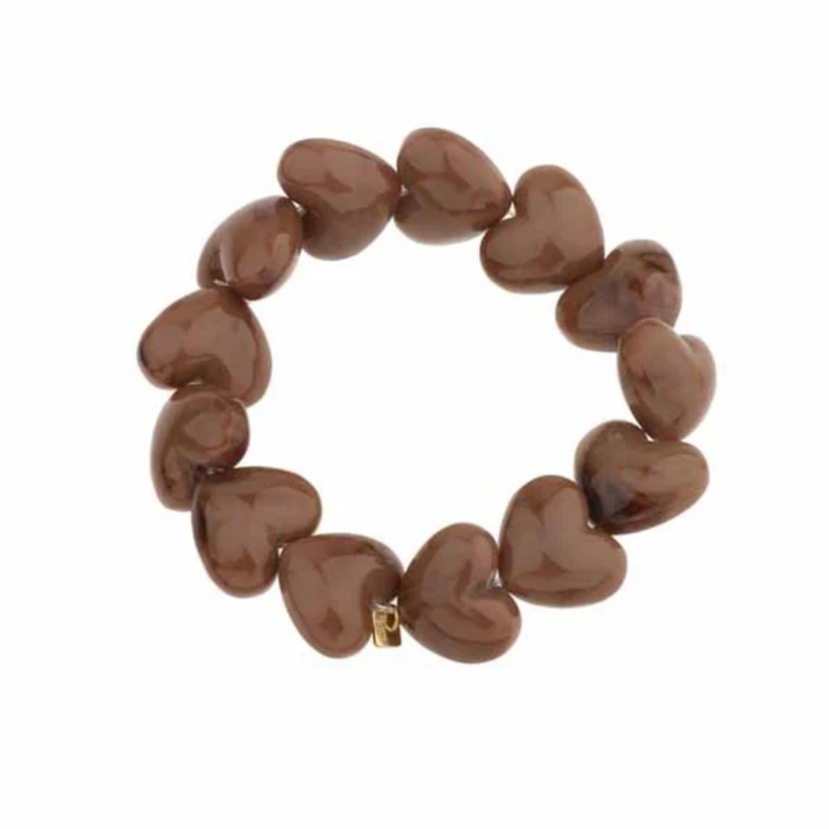 -- ARMBAND - Kralen hartjes melkchocolade bruin