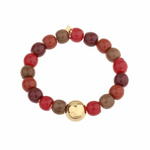 -- ARMBAND - Kralen rood gemeleerd met goud