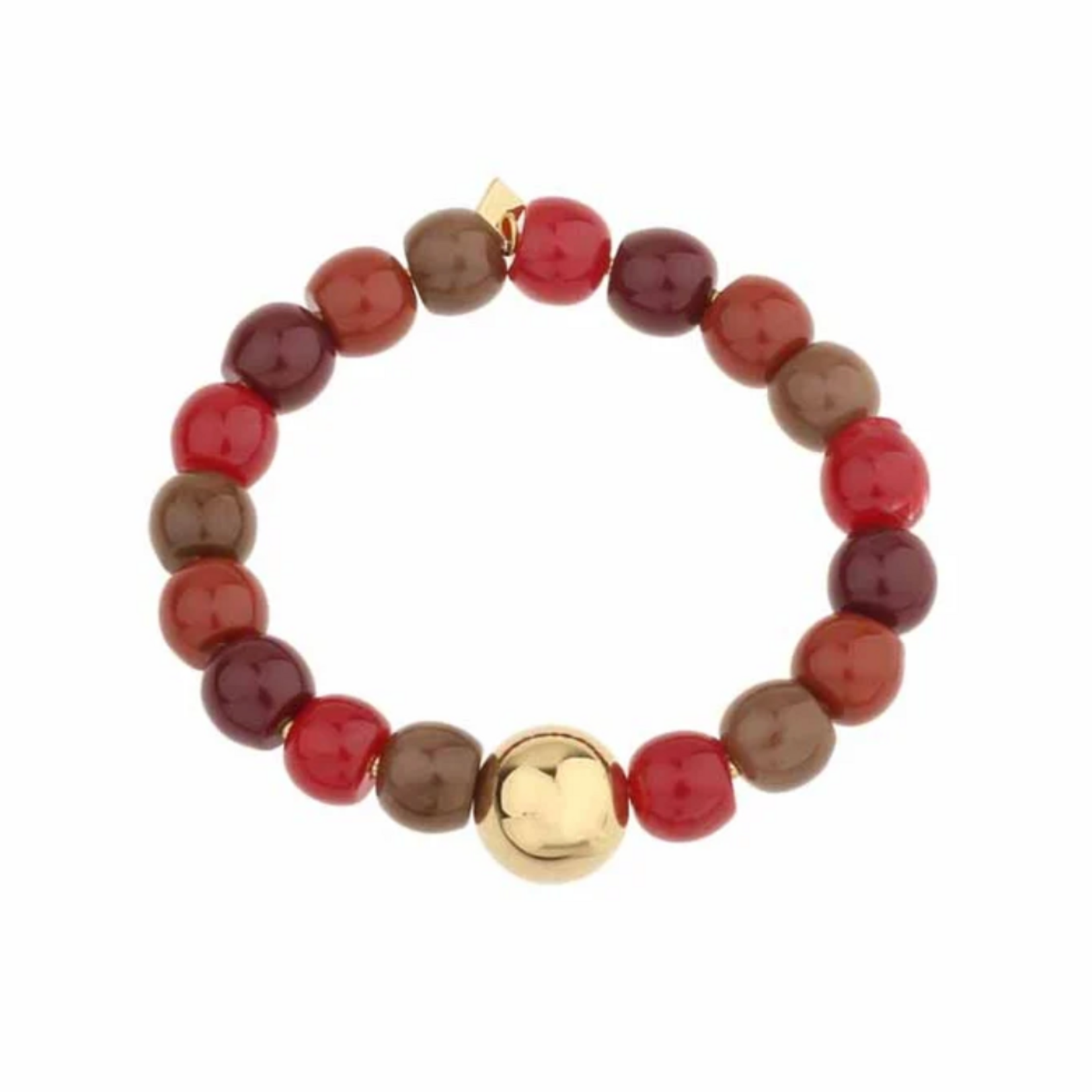 -- ARMBAND - Kralen rood gemeleerd met goud