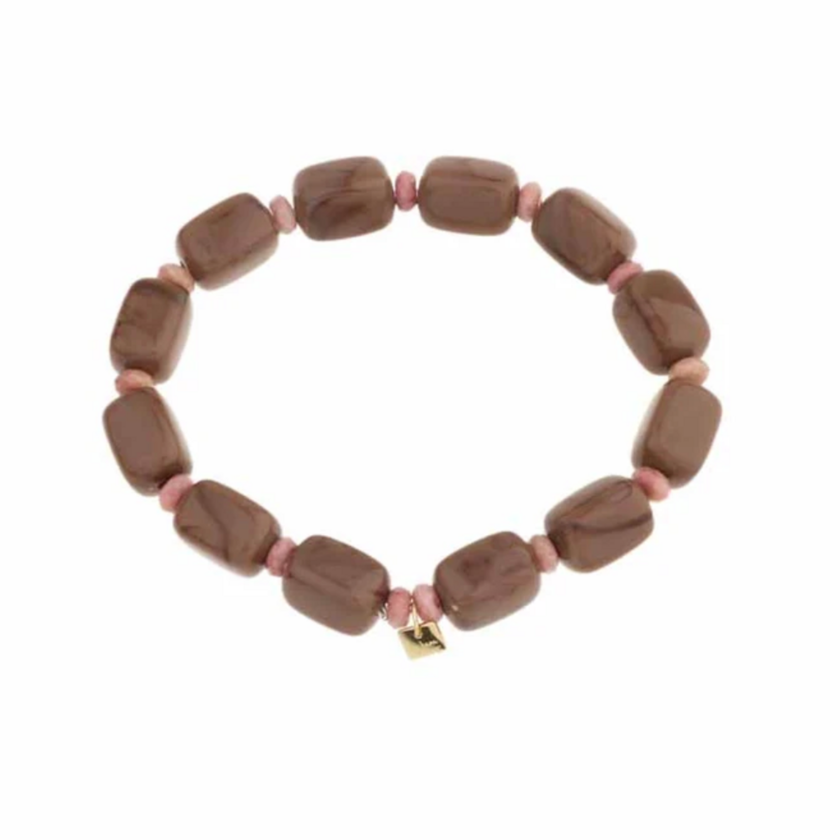 -- ARMBAND - Kralen rechthoek bruin/roze