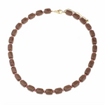 -- KETTING - Rechthoekige kralen bruin met roze