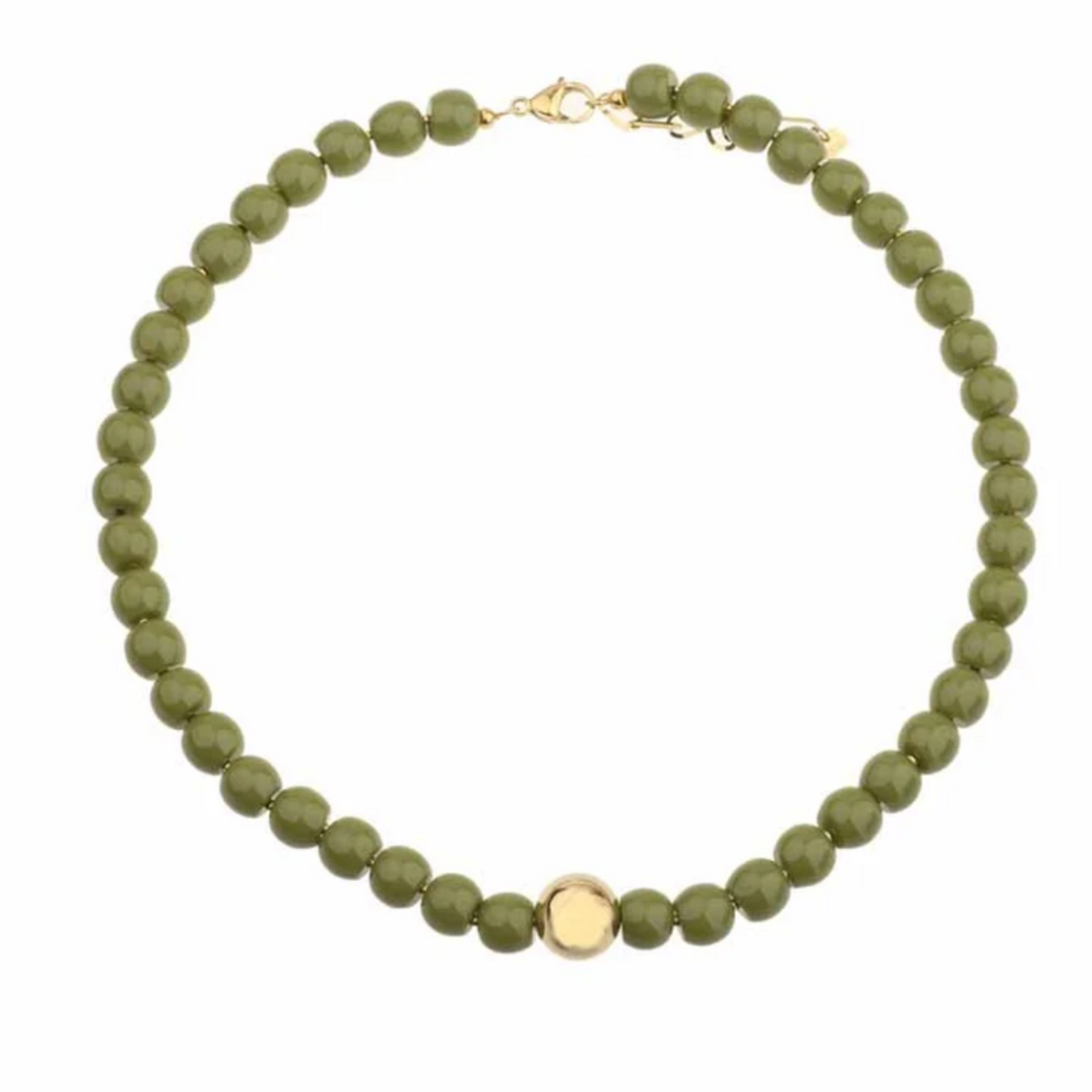 -- KETTING - Kralen rond groen met goud