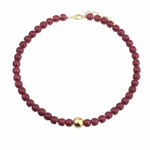 -- KETTING - Kralen rond burgundy met goud