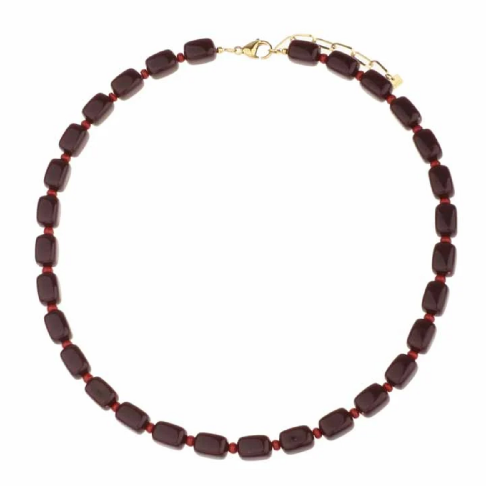 -- KETTING - Rechthoekige kralen rood/bruin