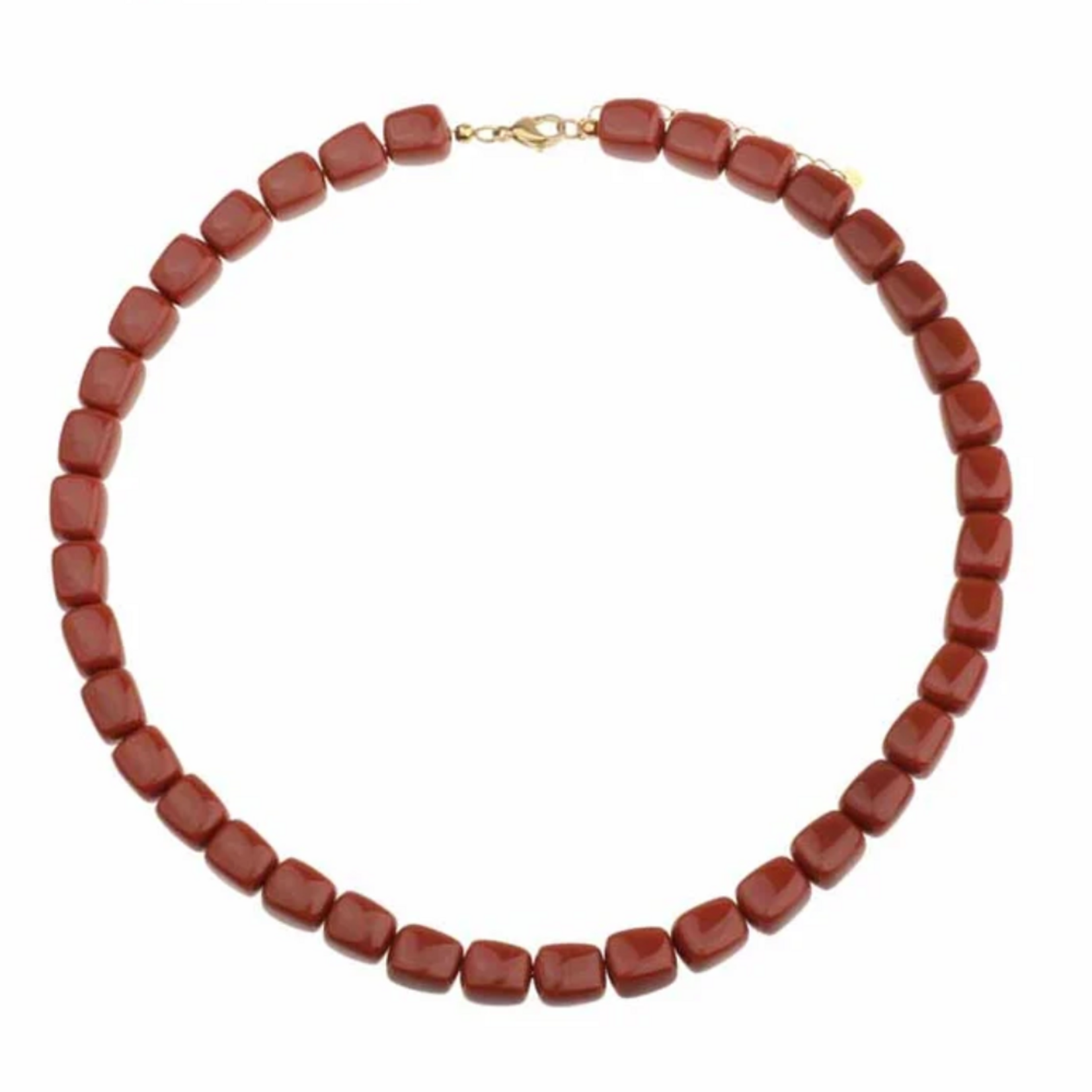 -- KETTING - Rechthoekige kralen bruin